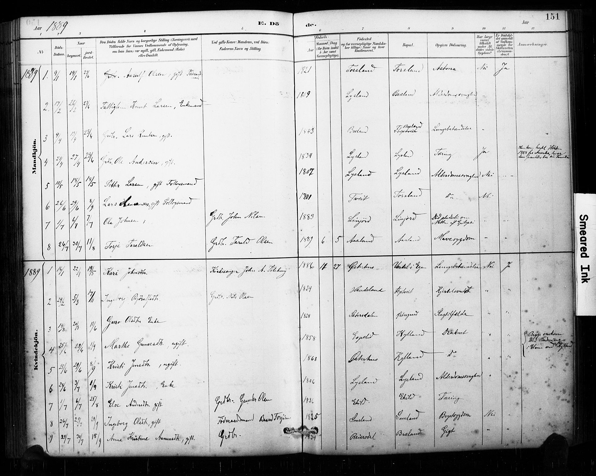 Åseral sokneprestkontor, AV/SAK-1111-0051/F/Fa/L0003: Parish register (official) no. A 3, 1884-1901, p. 151