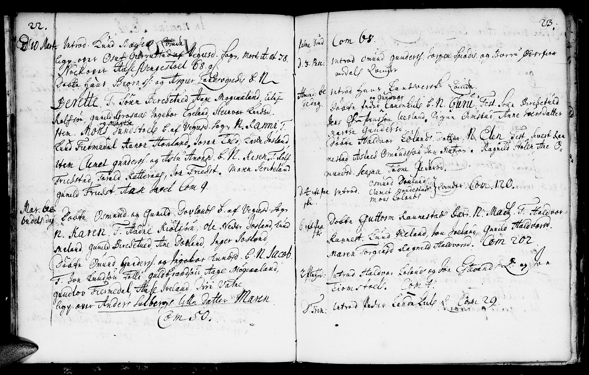 Evje sokneprestkontor, AV/SAK-1111-0008/F/Fa/Fac/L0001: Parish register (official) no. A 1, 1705-1764, p. 22-23