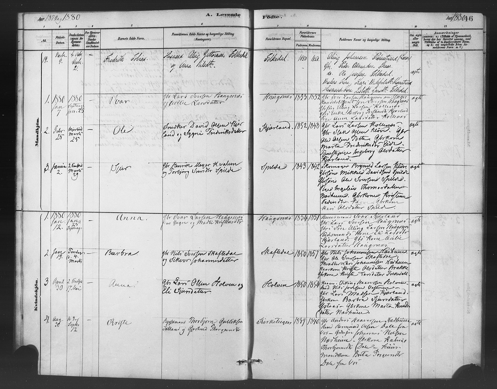 Ulvik sokneprestembete, SAB/A-78801/H/Haa: Parish register (official) no. C 1, 1878-1903, p. 16