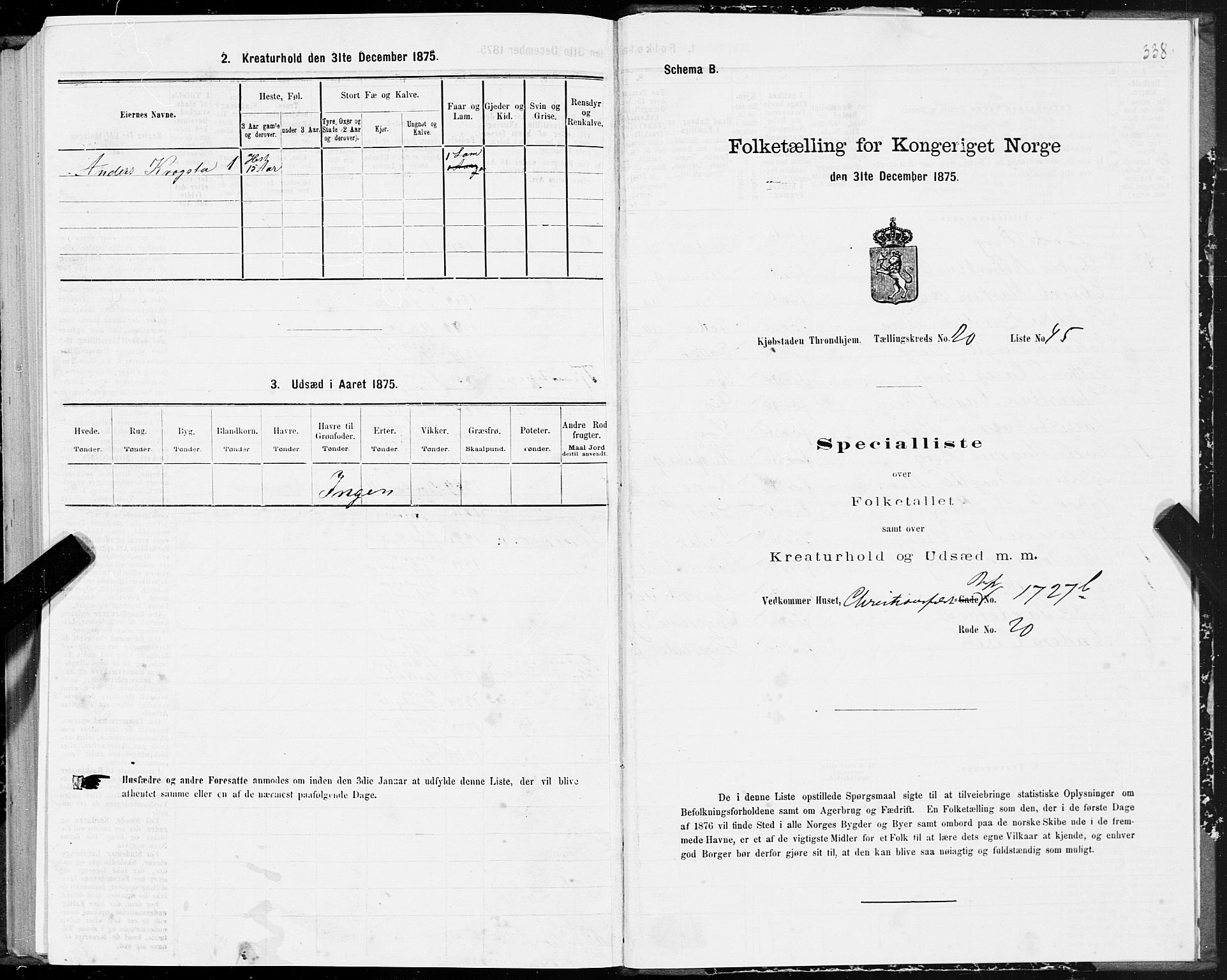 SAT, 1875 census for 1601 Trondheim, 1875, p. 10338