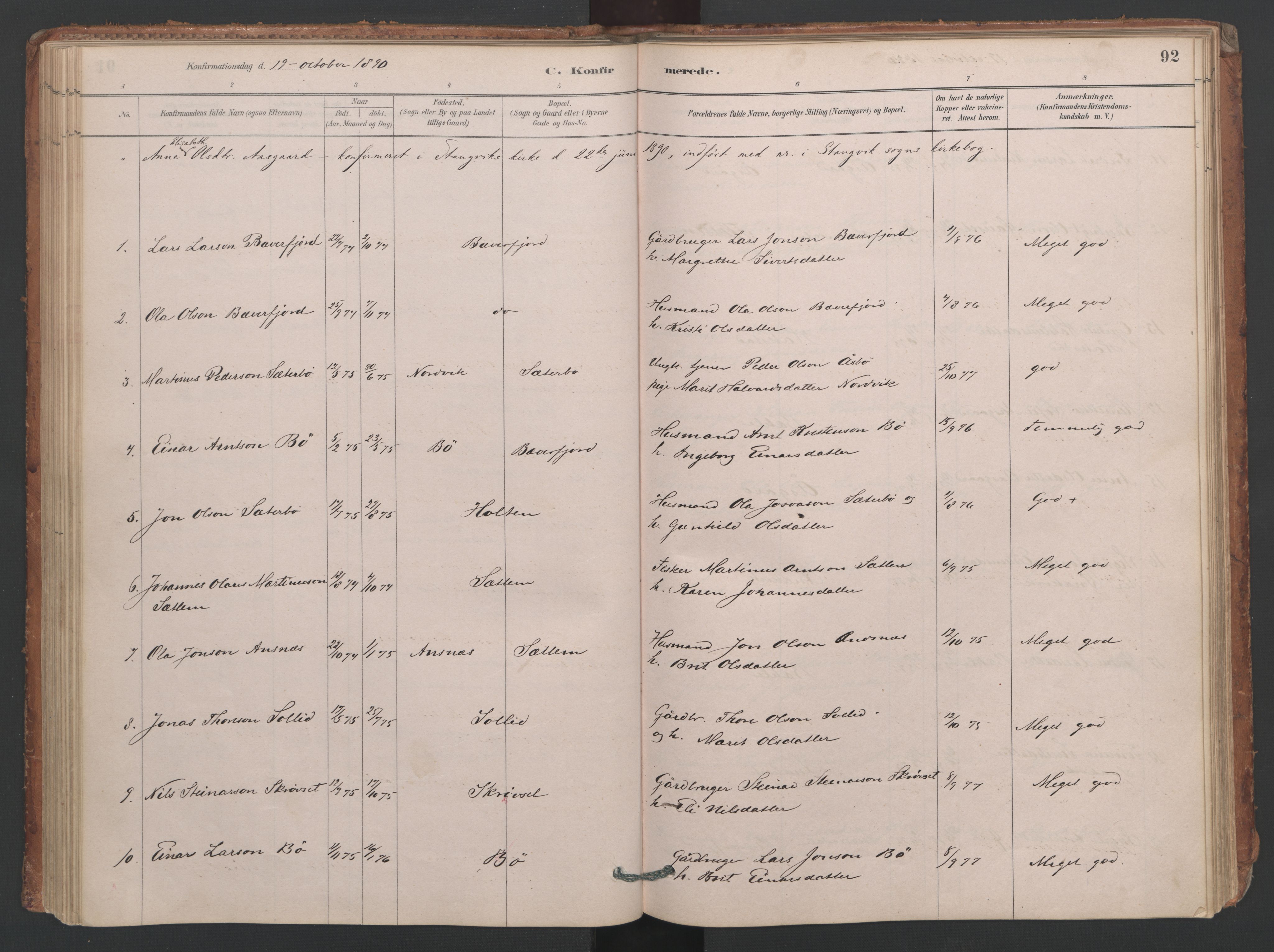 Ministerialprotokoller, klokkerbøker og fødselsregistre - Møre og Romsdal, AV/SAT-A-1454/594/L1036: Parish register (official) no. 594A02 (?), 1879-1910, p. 92