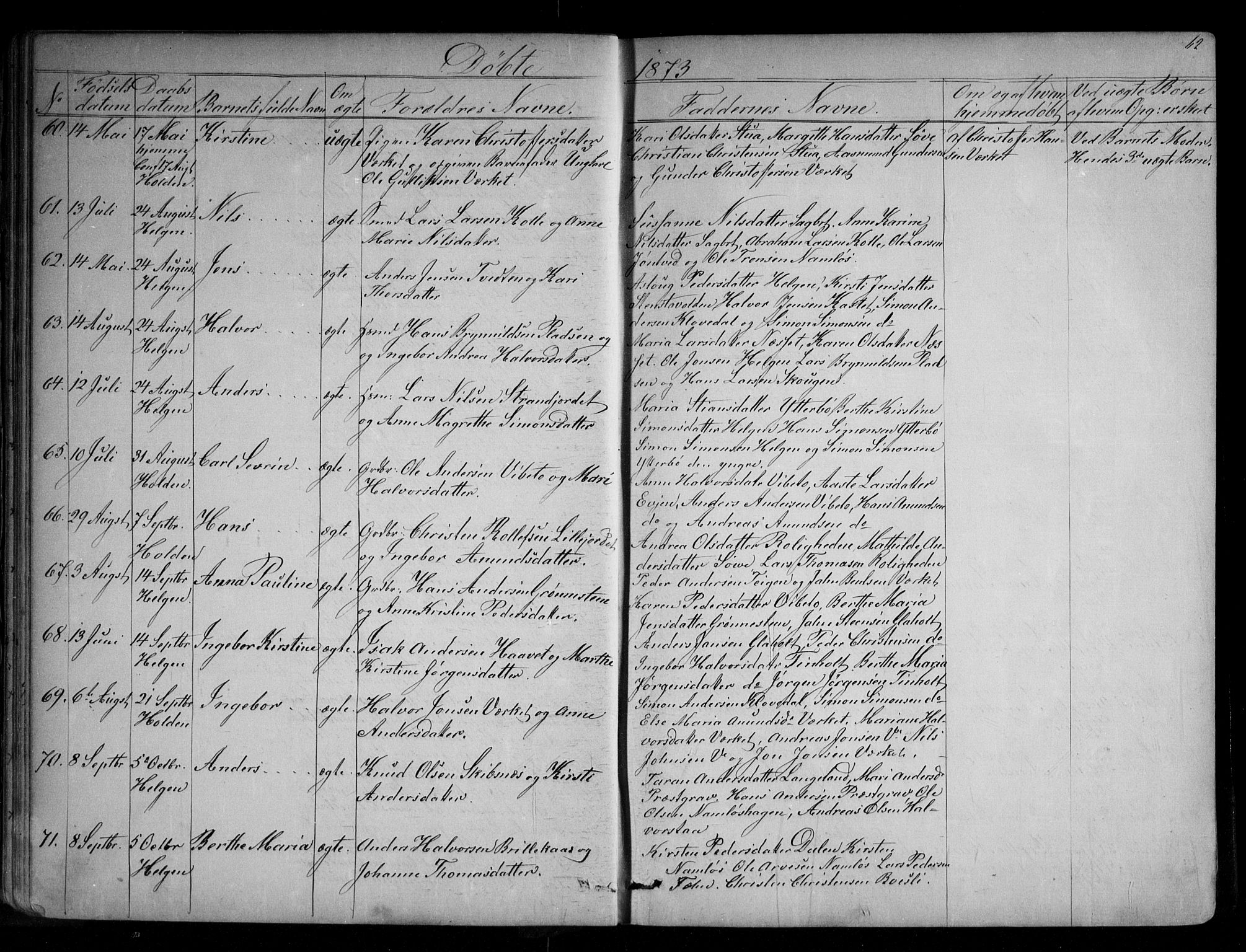 Holla kirkebøker, AV/SAKO-A-272/G/Ga/L0004: Parish register (copy) no. I 4, 1867-1890, p. 62