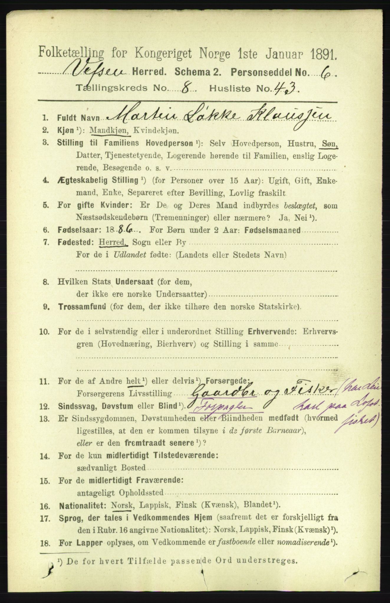 RA, 1891 census for 1824 Vefsn, 1891, p. 4575