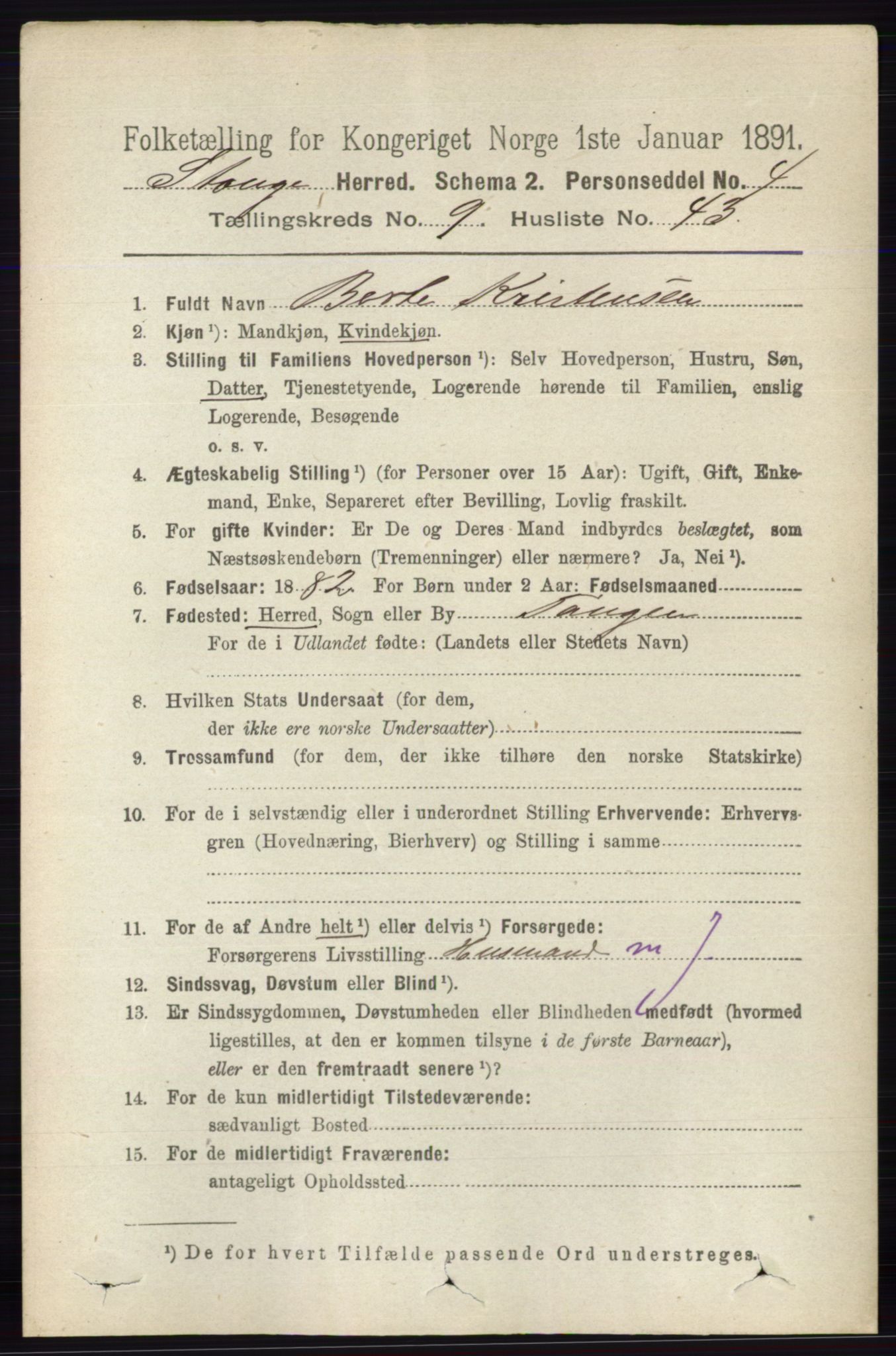 RA, 1891 census for 0417 Stange, 1891, p. 6293