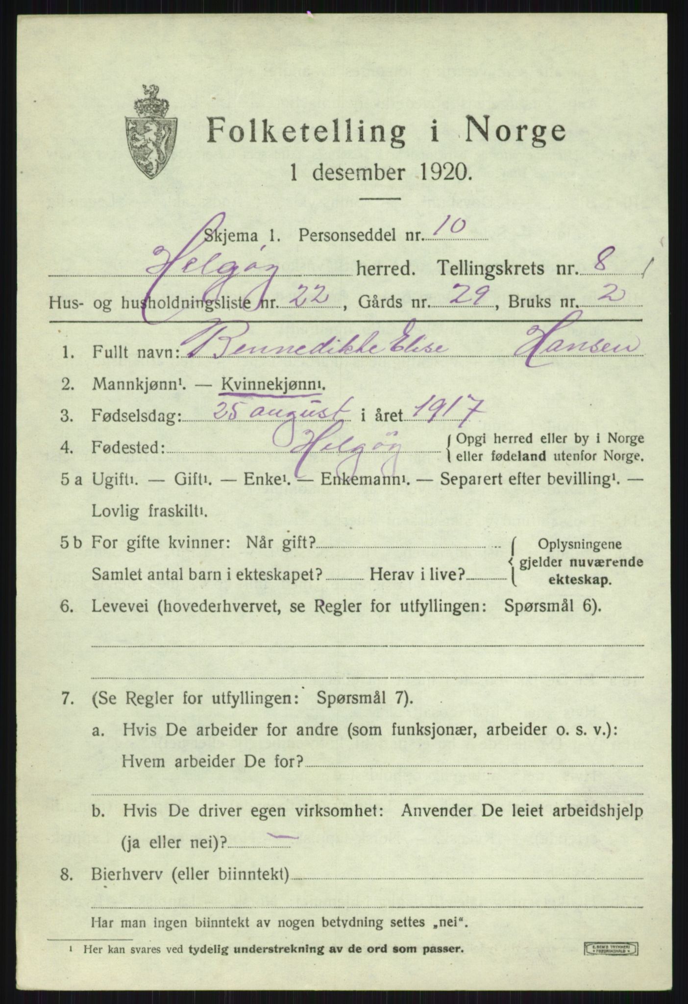 SATØ, 1920 census for Helgøy, 1920, p. 3184