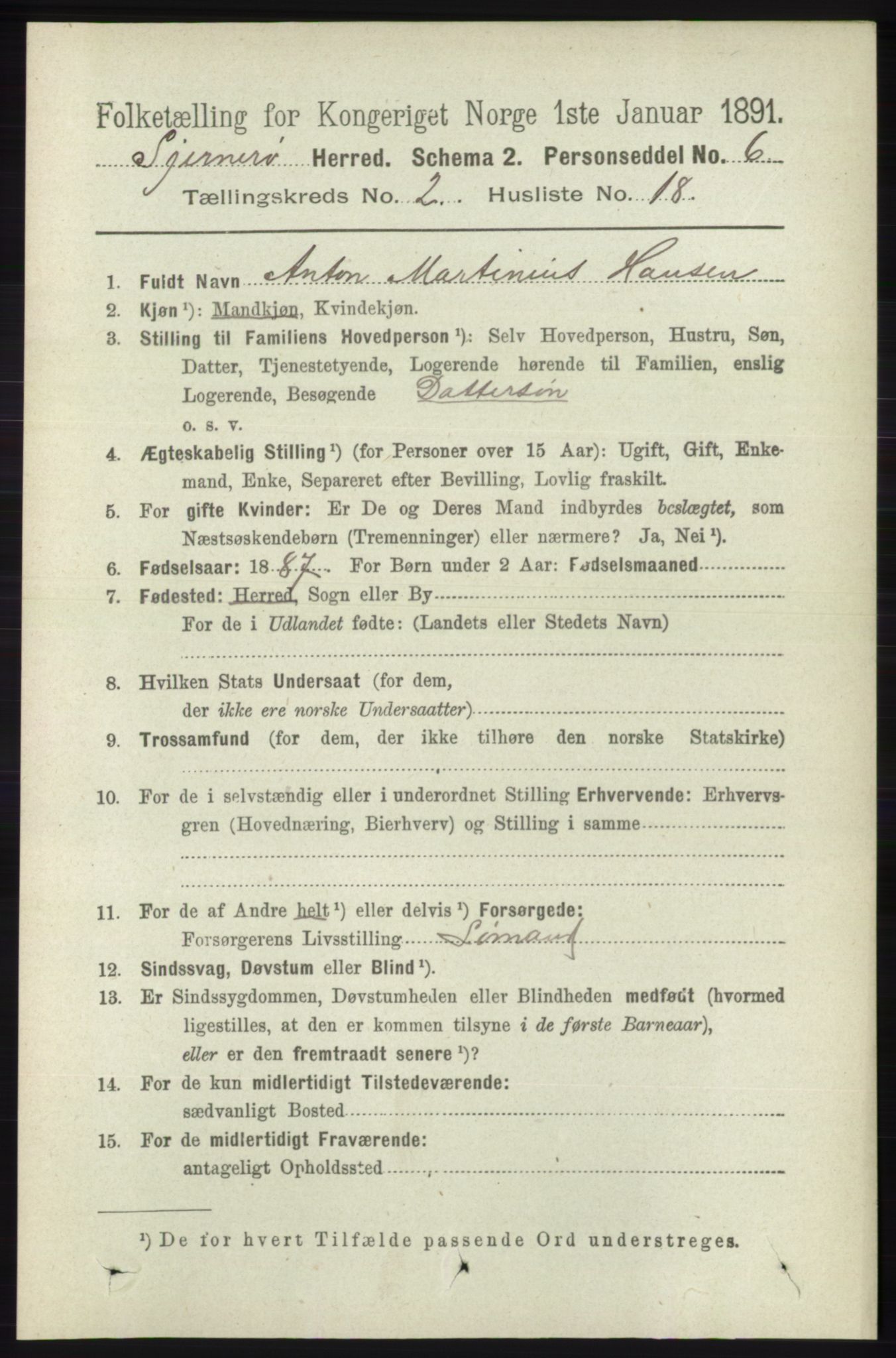 RA, 1891 census for 1140 Sjernarøy, 1891, p. 350