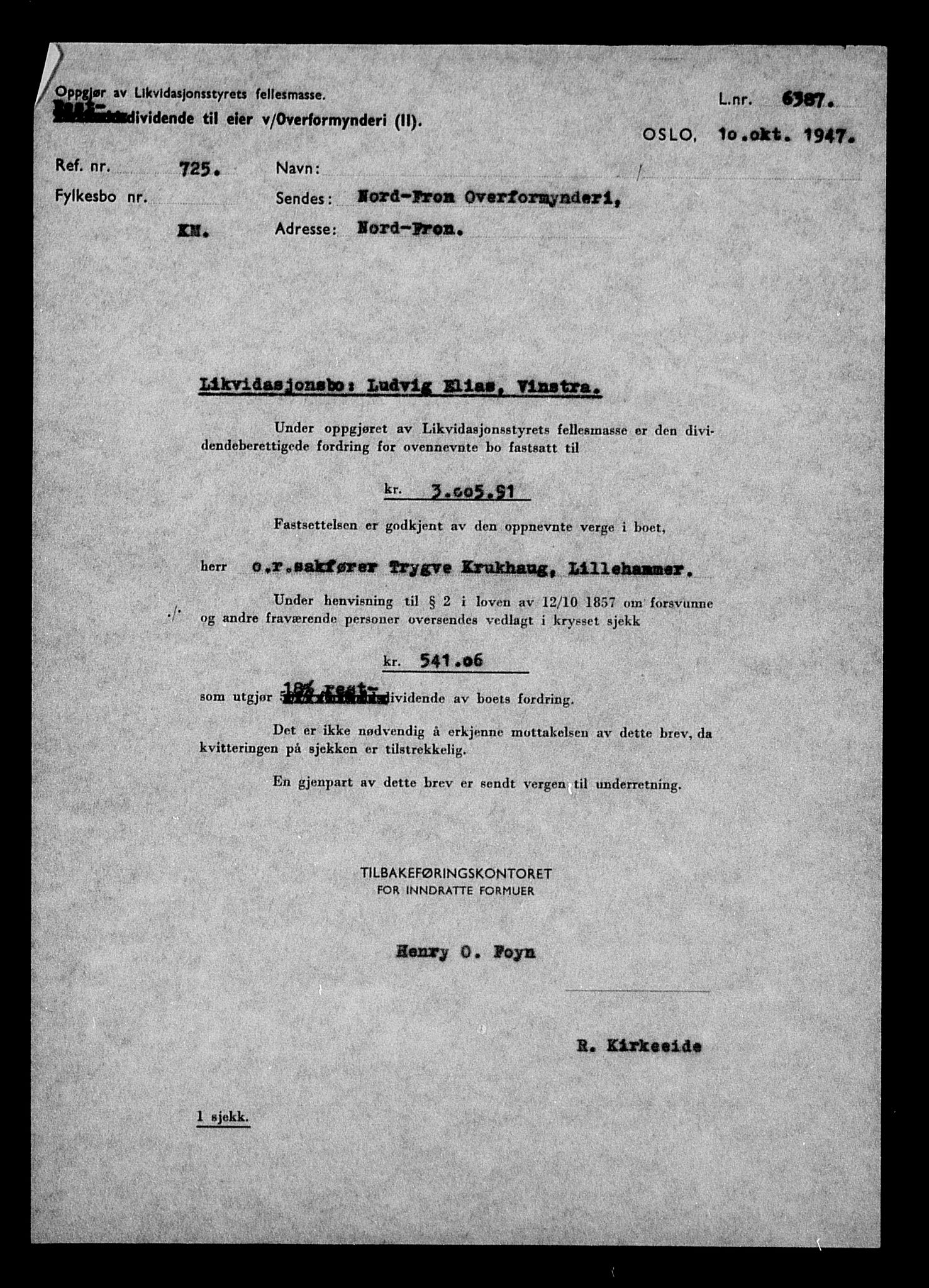 Justisdepartementet, Tilbakeføringskontoret for inndratte formuer, AV/RA-S-1564/H/Hc/Hcd/L0995: --, 1945-1947, p. 193