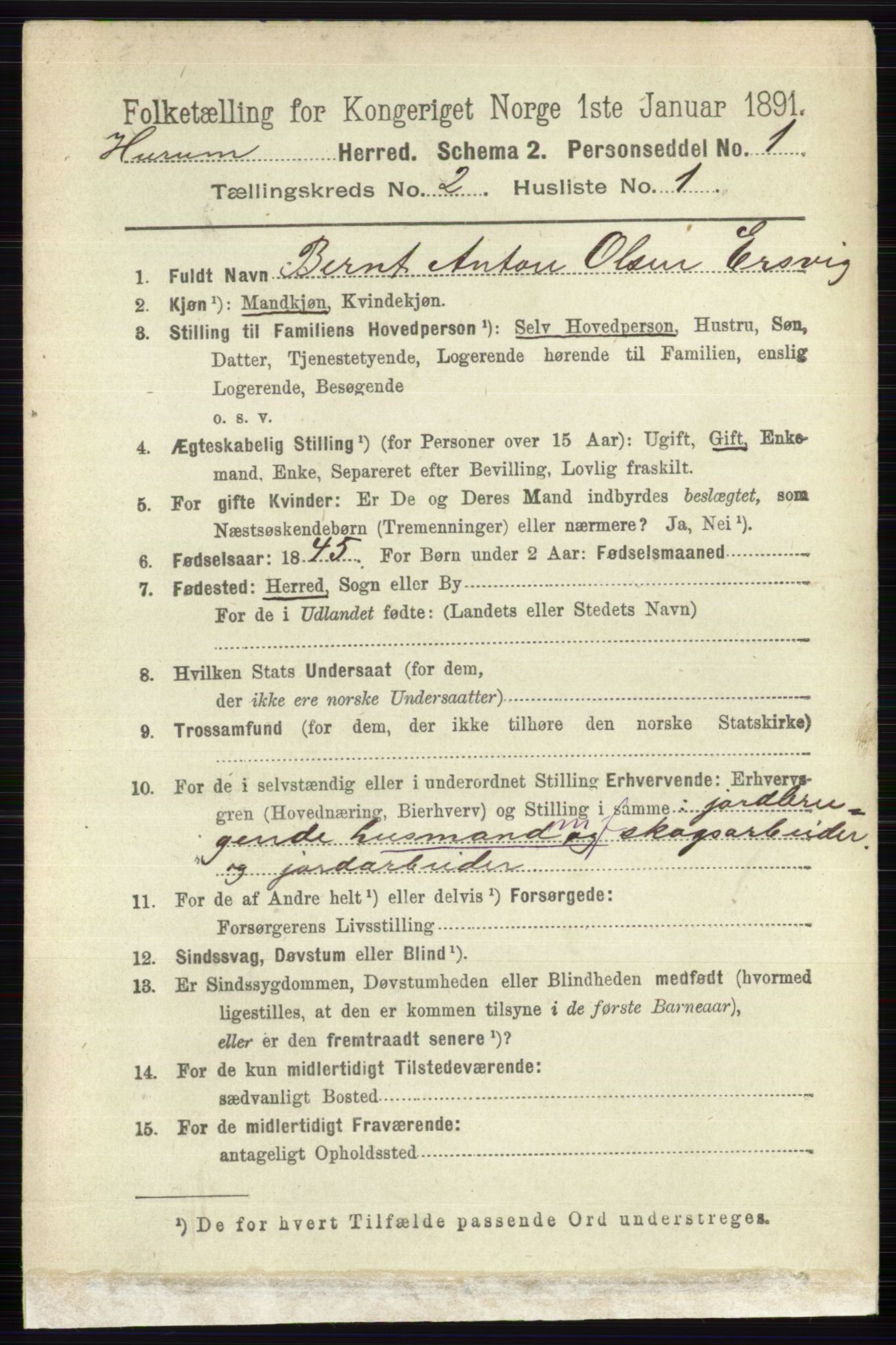 RA, 1891 census for 0628 Hurum, 1891, p. 498