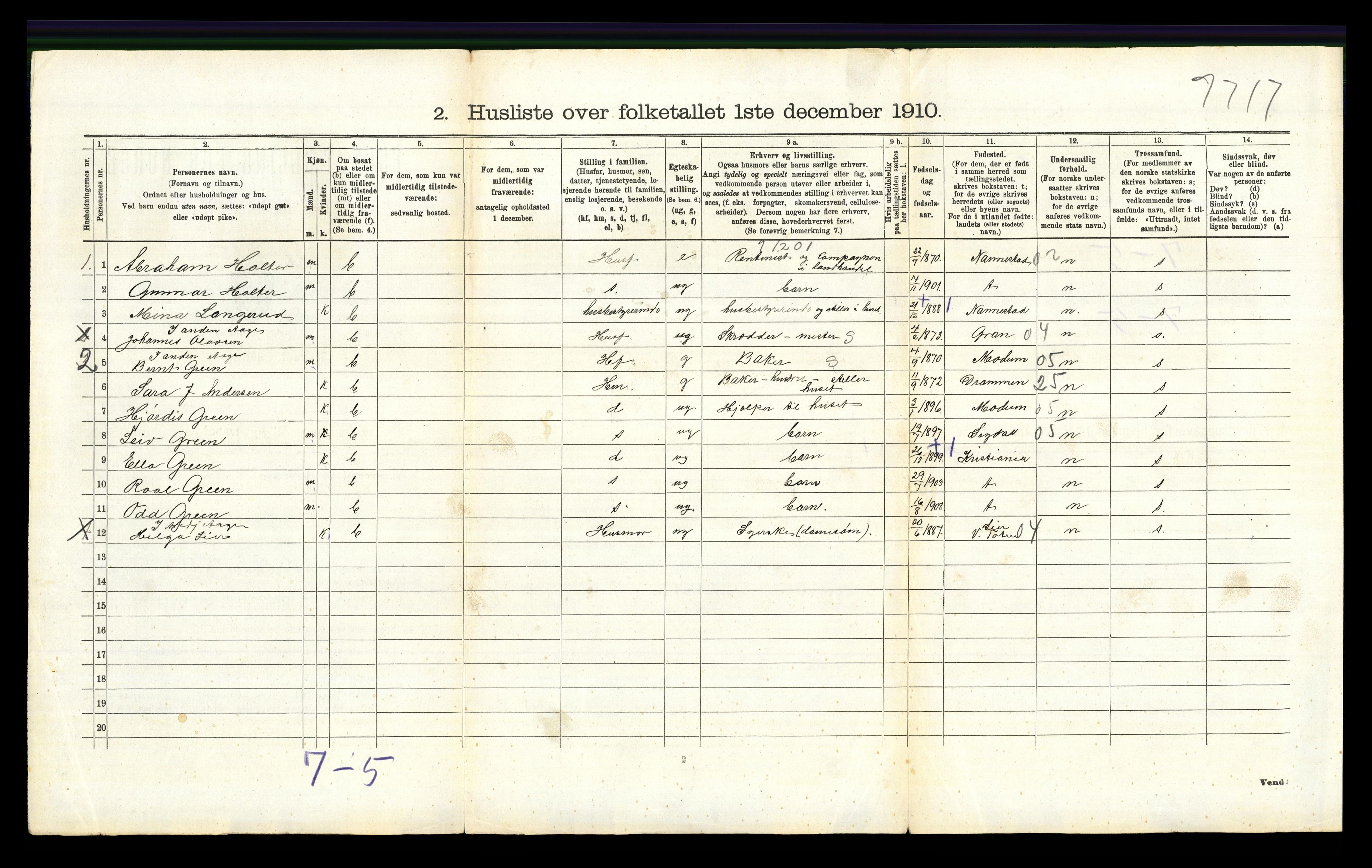 RA, 1910 census for Lunner, 1910, p. 475