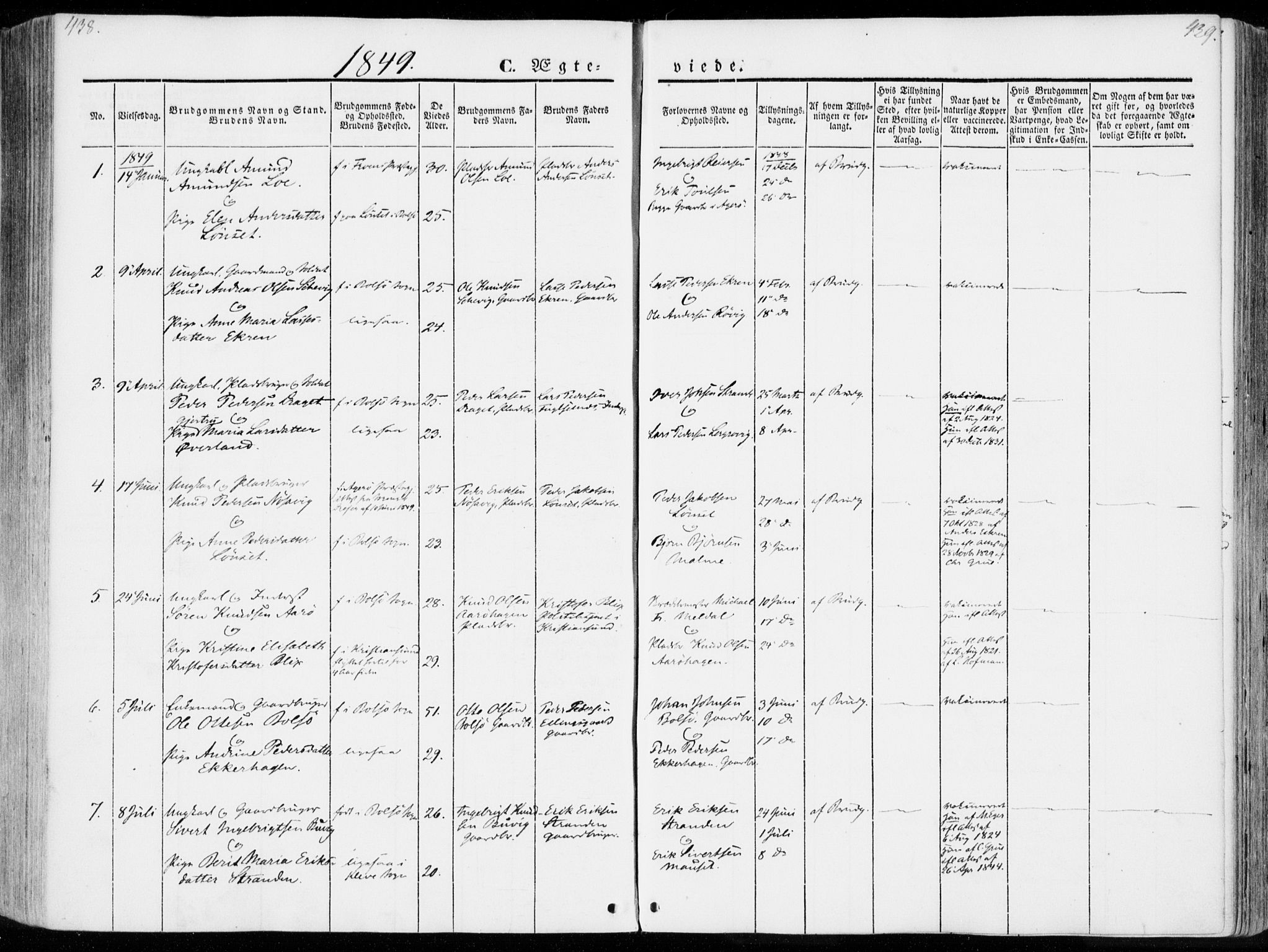 Ministerialprotokoller, klokkerbøker og fødselsregistre - Møre og Romsdal, SAT/A-1454/555/L0653: Parish register (official) no. 555A04, 1843-1869, p. 438-439