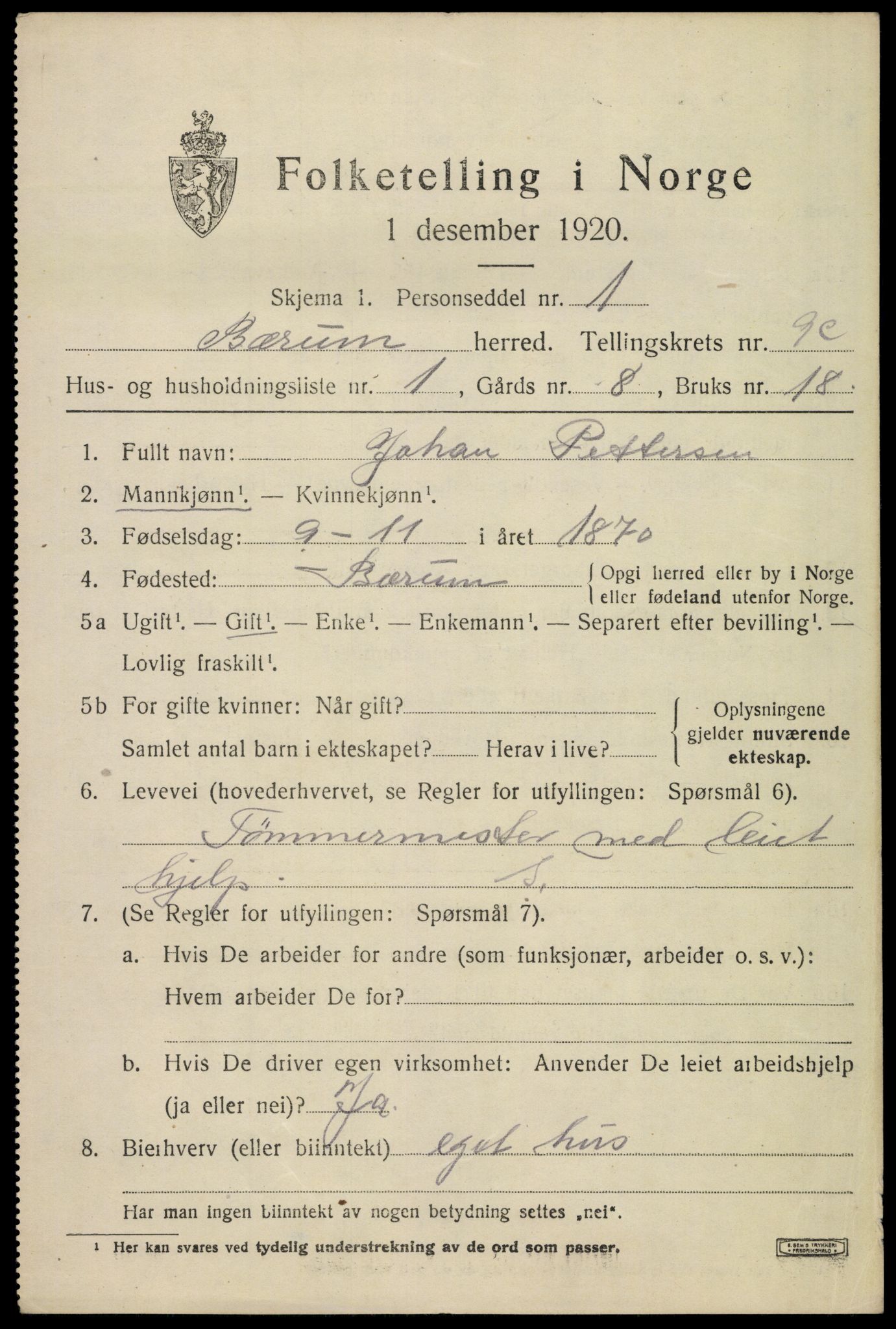 SAO, 1920 census for Bærum, 1920, p. 21880