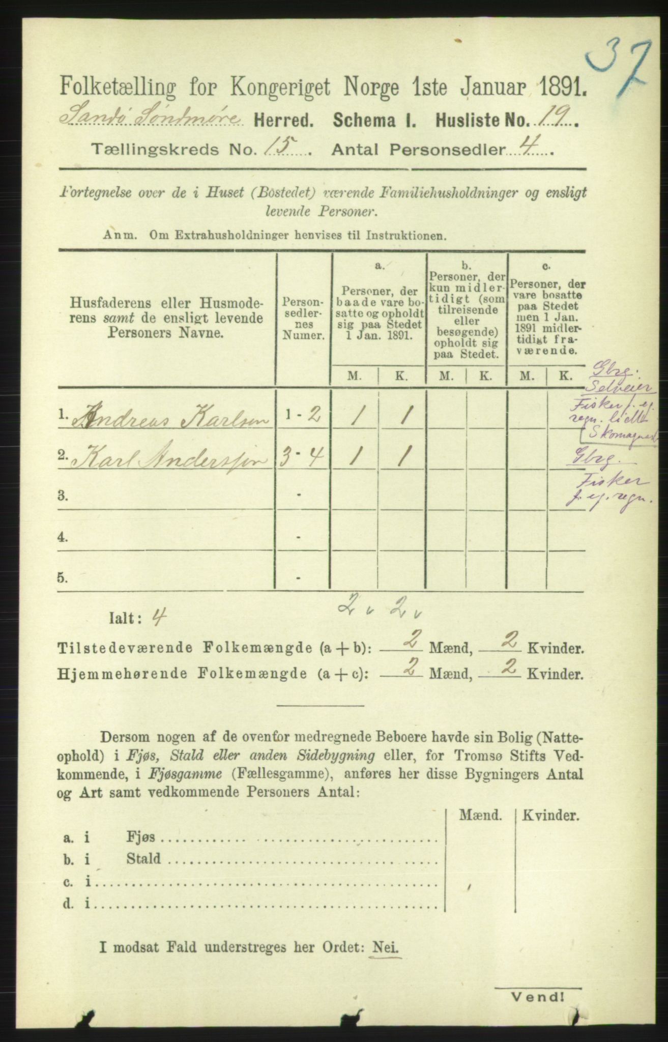 RA, 1891 census for 1514 Sande, 1891, p. 3009