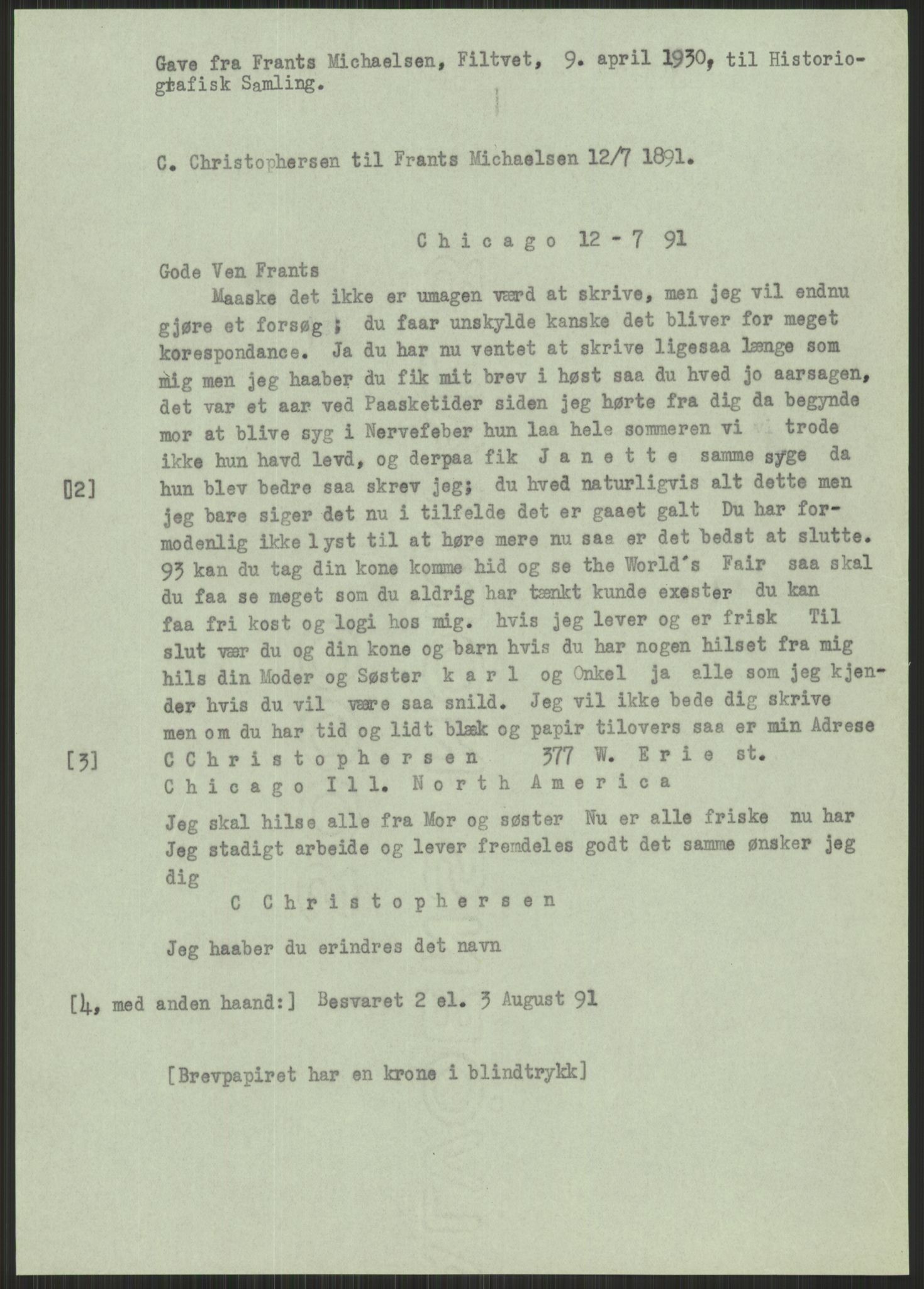 Samlinger til kildeutgivelse, Amerikabrevene, RA/EA-4057/F/L0021: Innlån fra Buskerud: Michalsen - Ål bygdearkiv, 1838-1914, p. 129