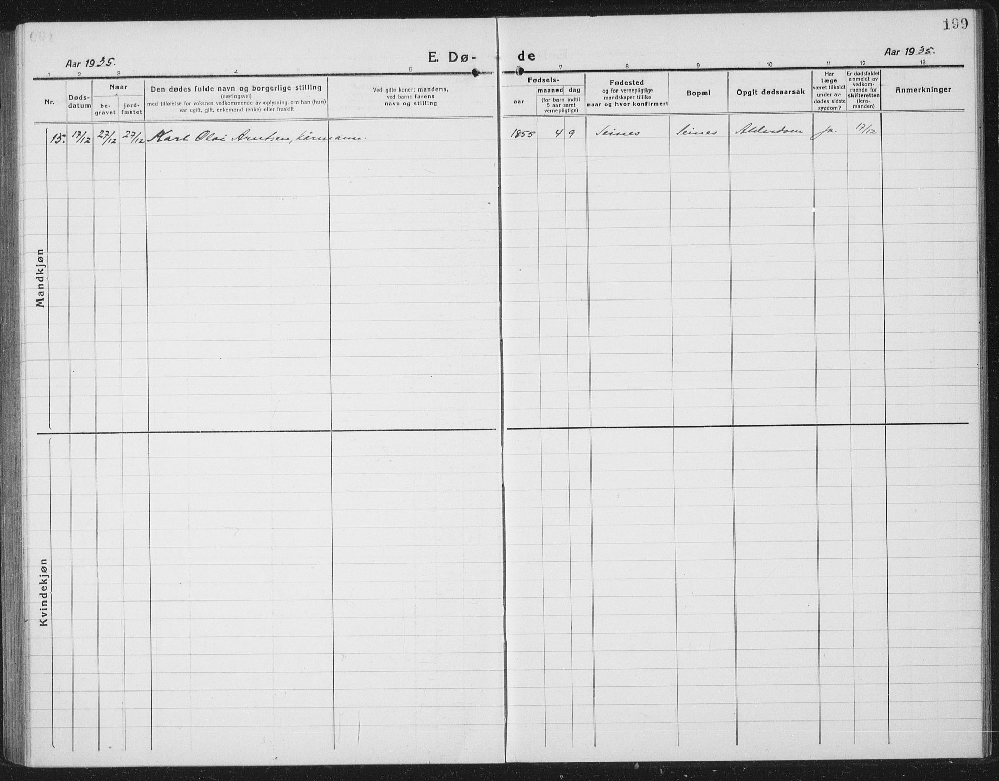 Ministerialprotokoller, klokkerbøker og fødselsregistre - Nordland, AV/SAT-A-1459/804/L0089: Parish register (copy) no. 804C02, 1918-1935, p. 199