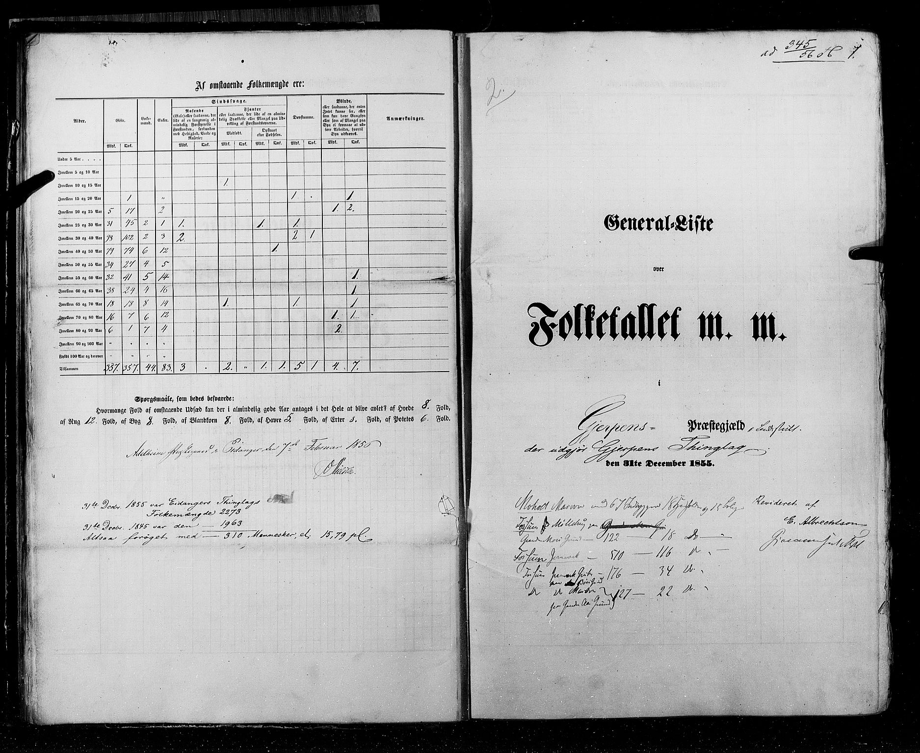 RA, Census 1855, vol. 3: Bratsberg amt, Nedenes amt og Lister og Mandal amt, 1855, p. 7