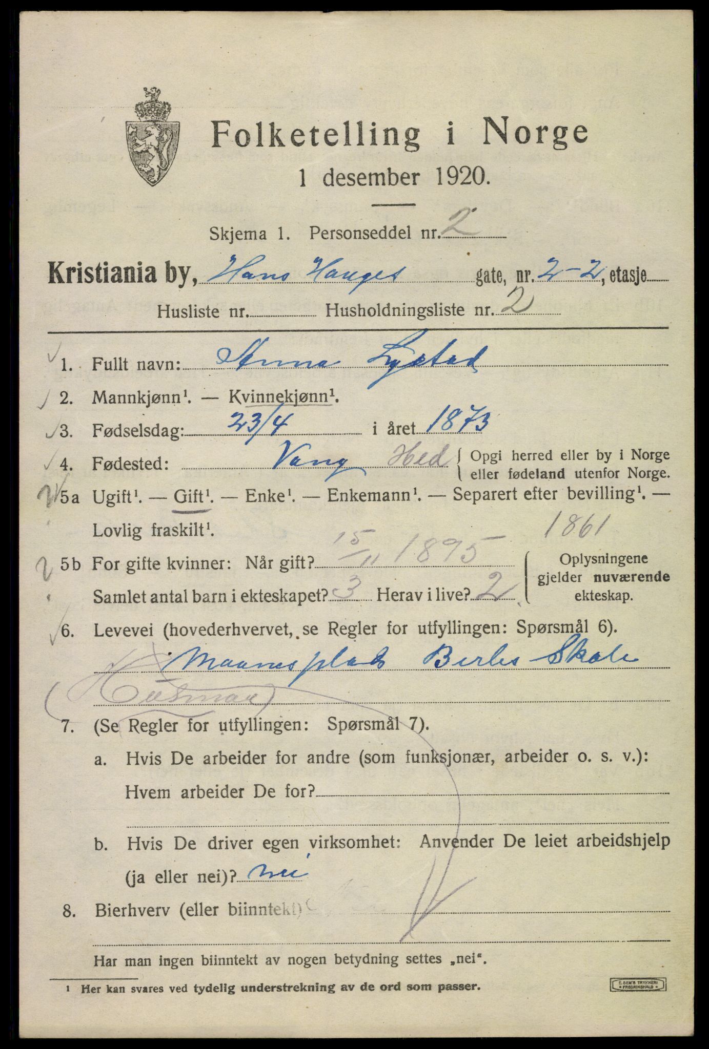 SAO, 1920 census for Kristiania, 1920, p. 269651