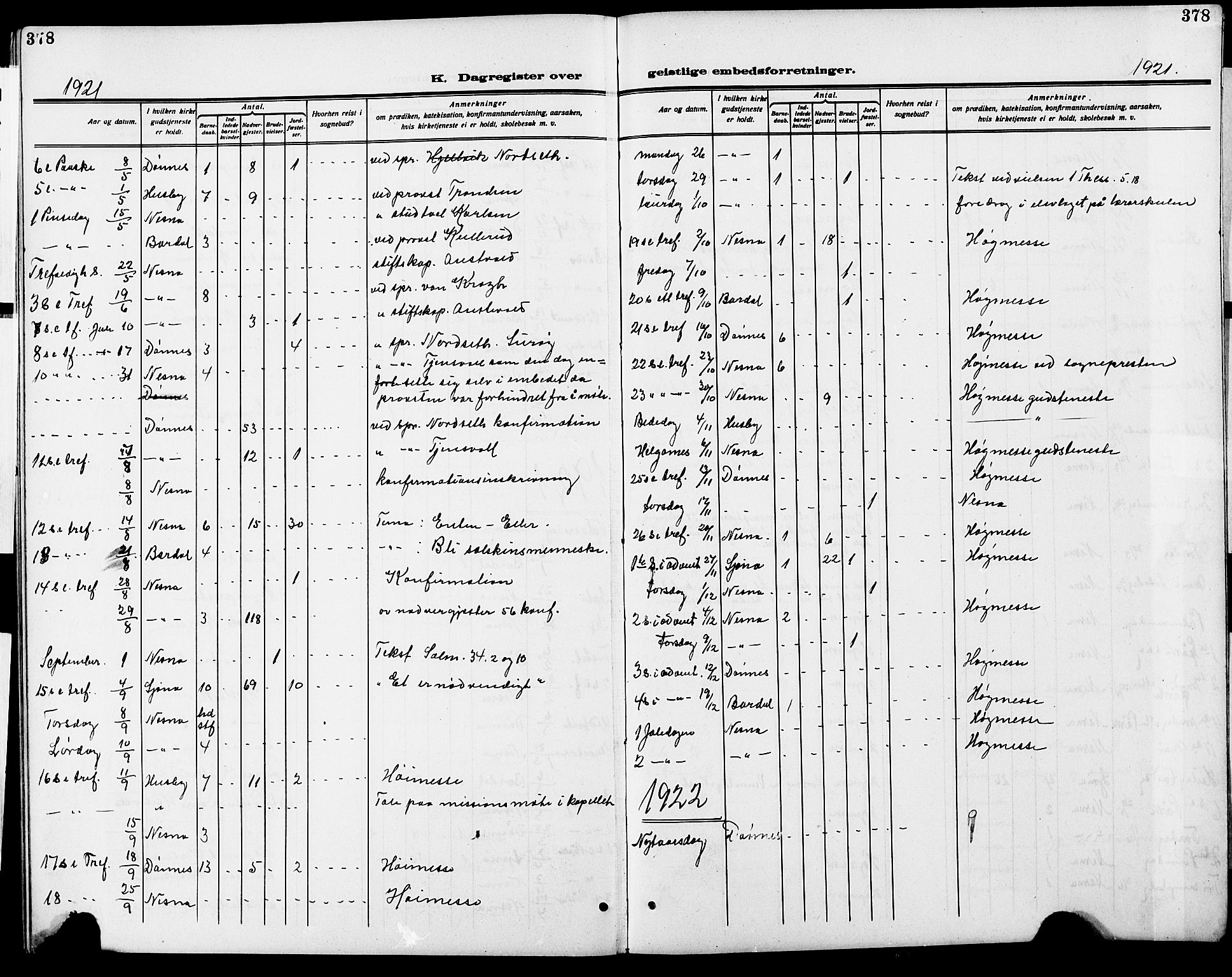 Ministerialprotokoller, klokkerbøker og fødselsregistre - Nordland, SAT/A-1459/838/L0560: Parish register (copy) no. 838C07, 1910-1928, p. 378
