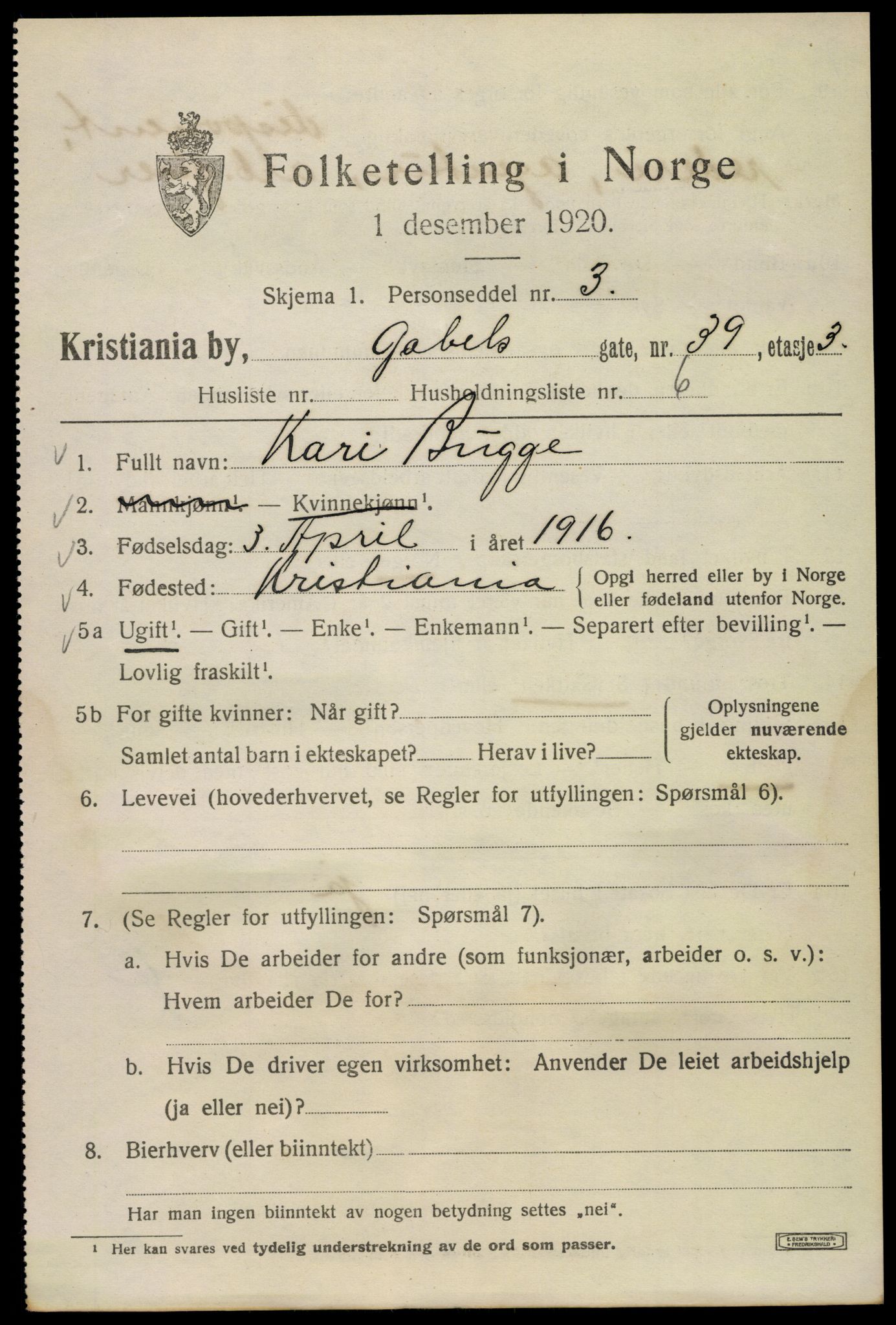 SAO, 1920 census for Kristiania, 1920, p. 246701