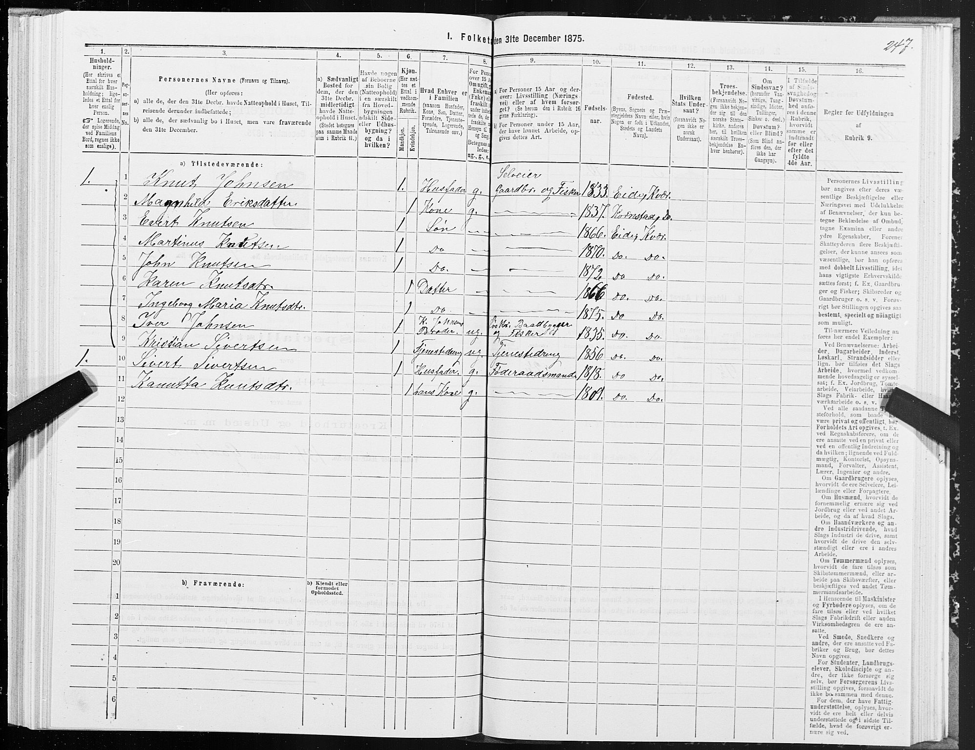 SAT, 1875 census for 1553P Kvernes, 1875, p. 2247