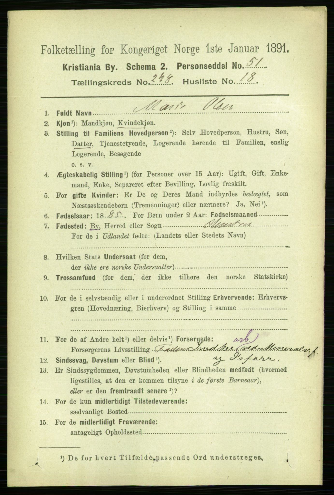 RA, 1891 census for 0301 Kristiania, 1891, p. 151952