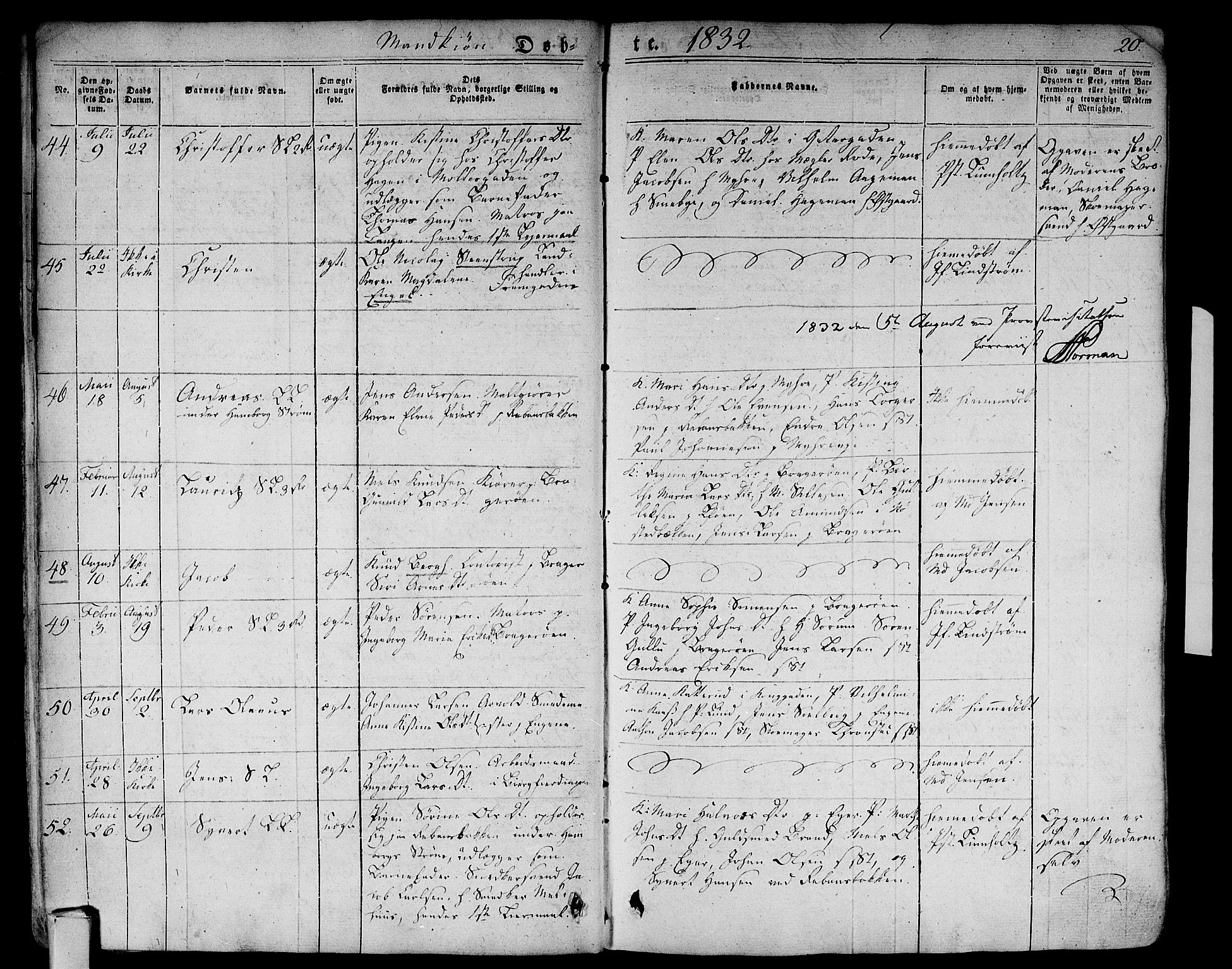 Bragernes kirkebøker, AV/SAKO-A-6/F/Fb/L0001: Parish register (official) no. II 1, 1830-1847, p. 20