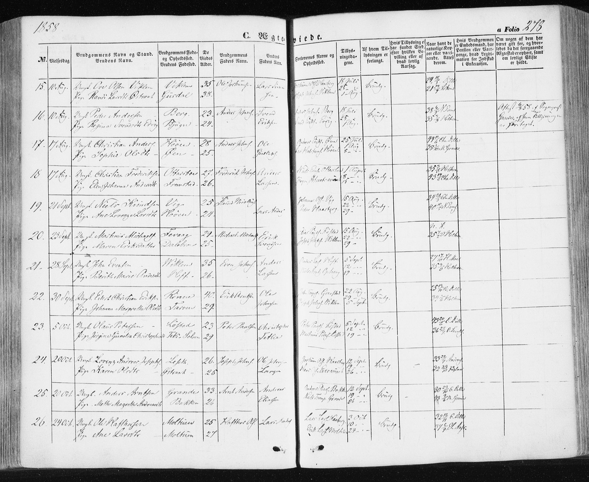 Ministerialprotokoller, klokkerbøker og fødselsregistre - Sør-Trøndelag, SAT/A-1456/659/L0737: Parish register (official) no. 659A07, 1857-1875, p. 278
