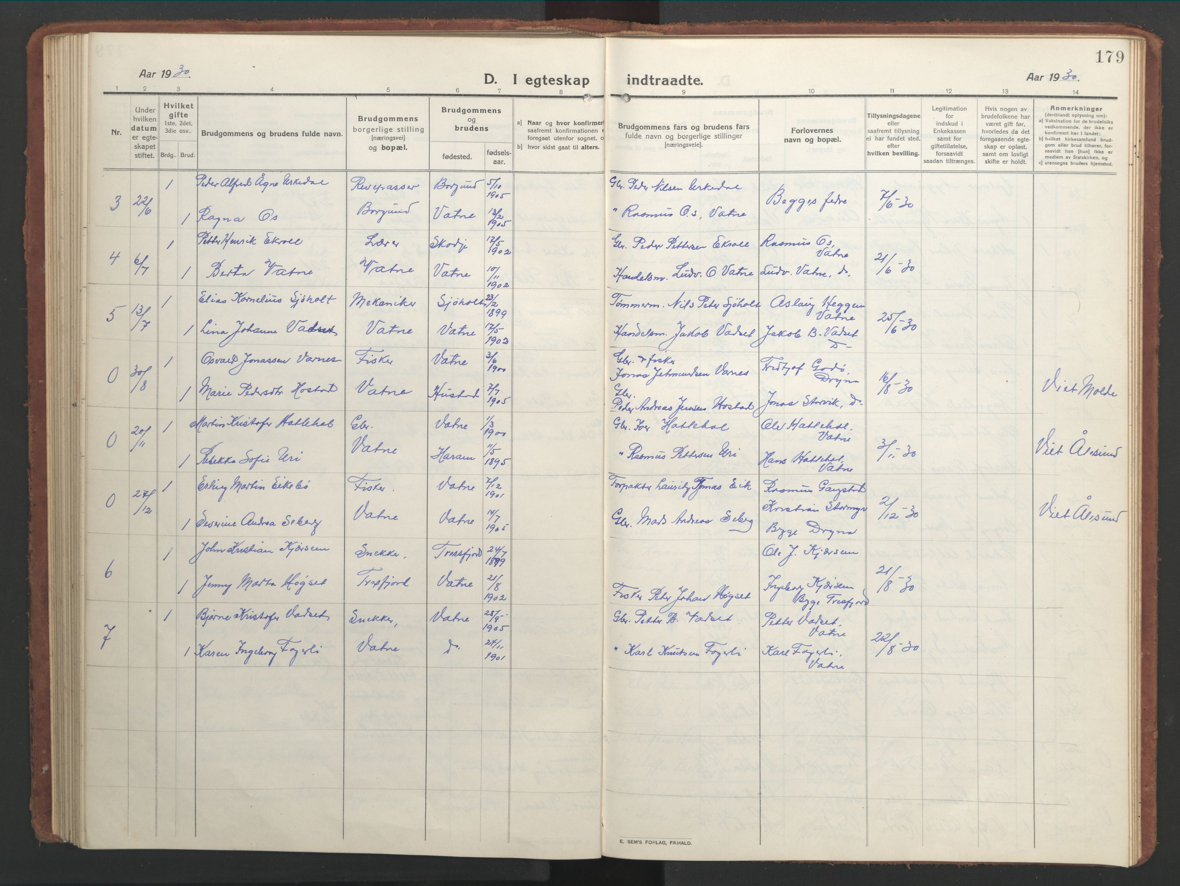 Ministerialprotokoller, klokkerbøker og fødselsregistre - Møre og Romsdal, SAT/A-1454/525/L0378: Parish register (copy) no. 525C04, 1915-1947, p. 179