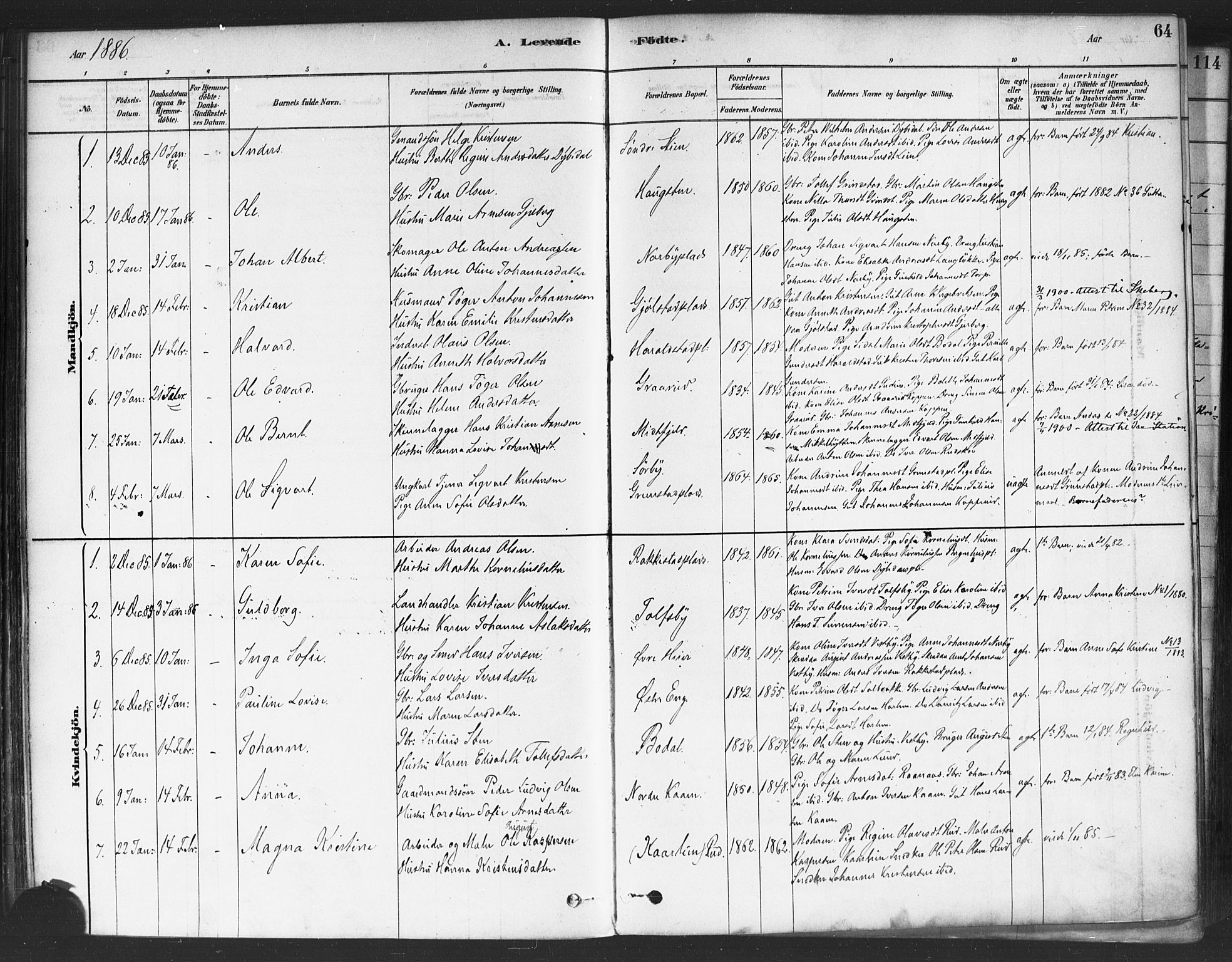 Rakkestad prestekontor Kirkebøker, AV/SAO-A-2008/F/Fa/L0012: Parish register (official) no. I 12, 1878-1893, p. 64