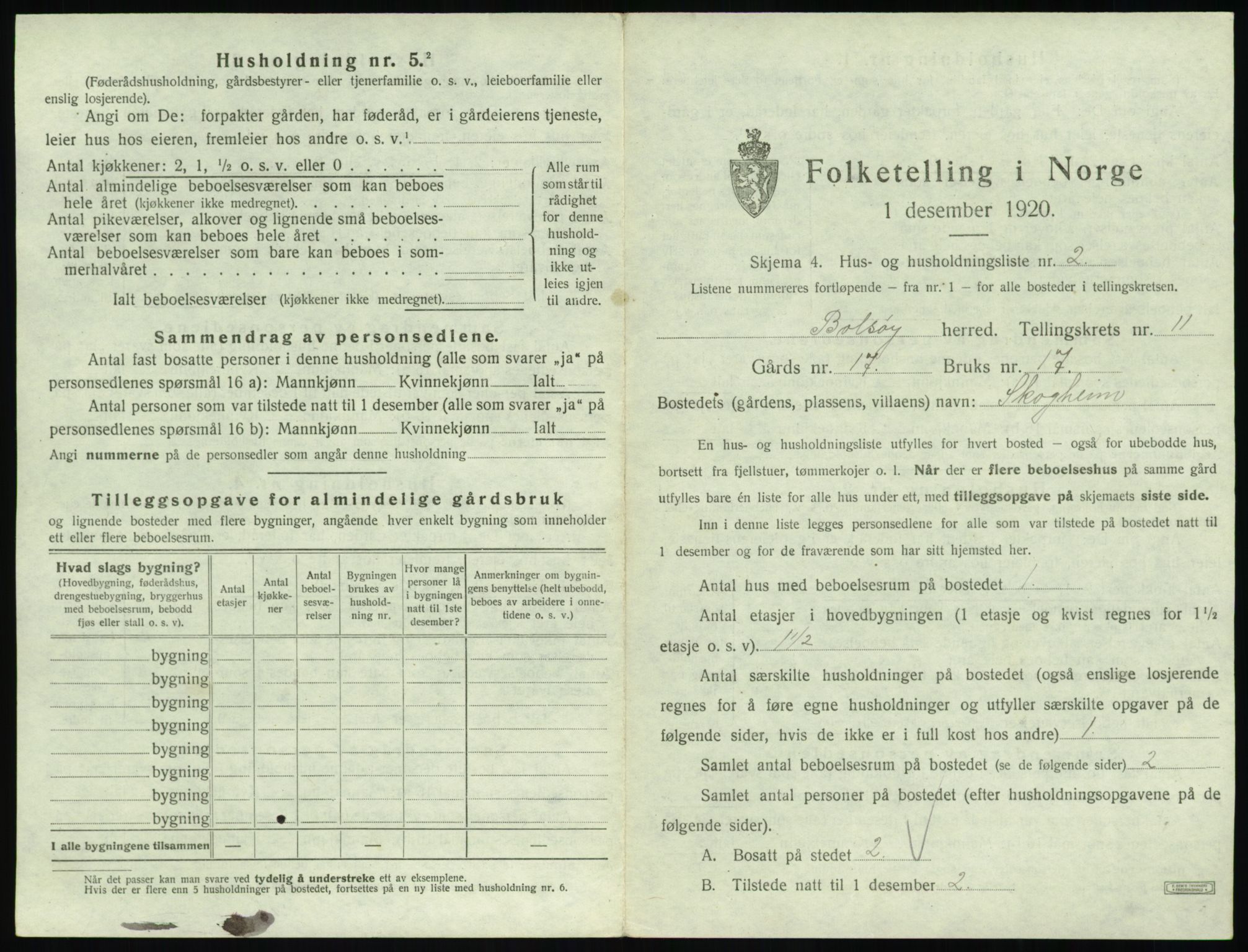 SAT, 1920 census for Bolsøy, 1920, p. 1575