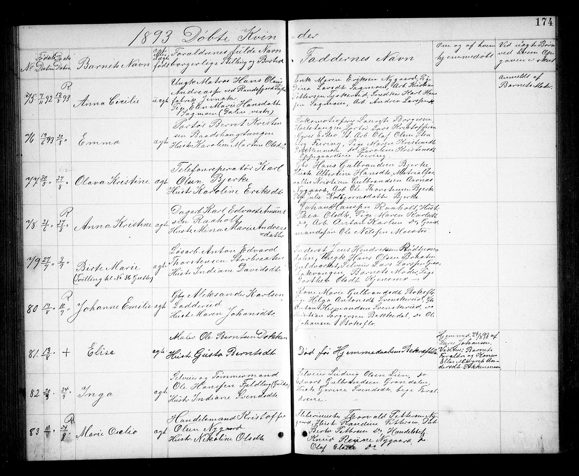 Eidsvoll prestekontor Kirkebøker, AV/SAO-A-10888/G/Ga/L0005: Parish register (copy) no. I 5, 1884-1894, p. 174