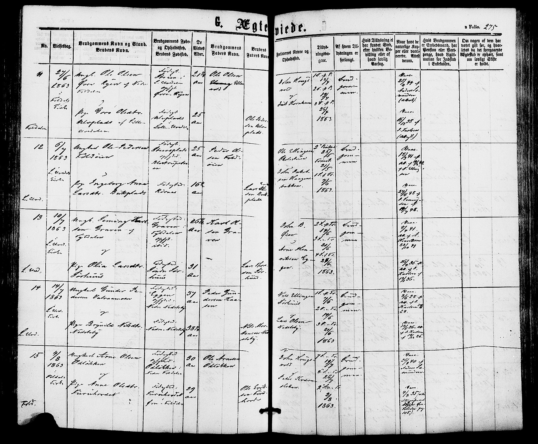 Alvdal prestekontor, AV/SAH-PREST-060/H/Ha/Haa/L0001: Parish register (official) no. 1, 1863-1882, p. 275