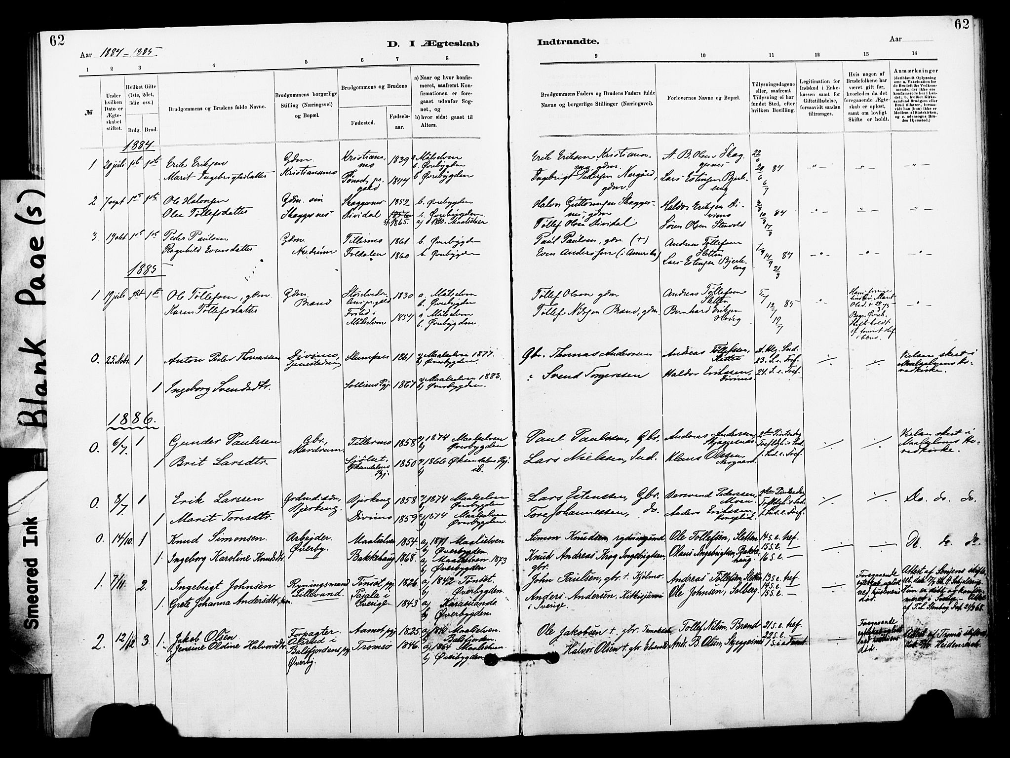 Målselv sokneprestembete, SATØ/S-1311/G/Ga/Gaa/L0006kirke: Parish register (official) no. 6, 1884-1902, p. 62