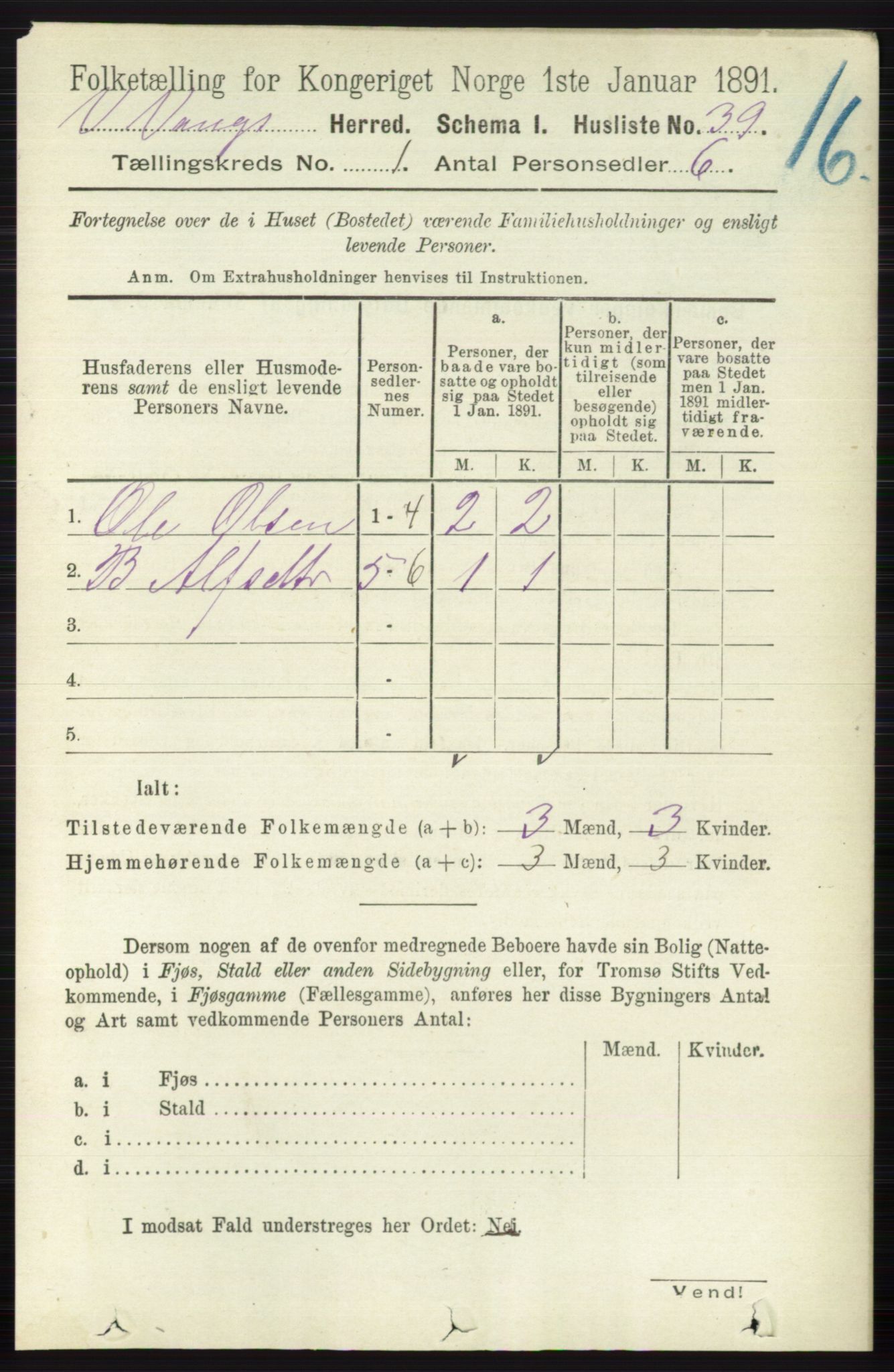 RA, 1891 census for 0545 Vang, 1891, p. 69