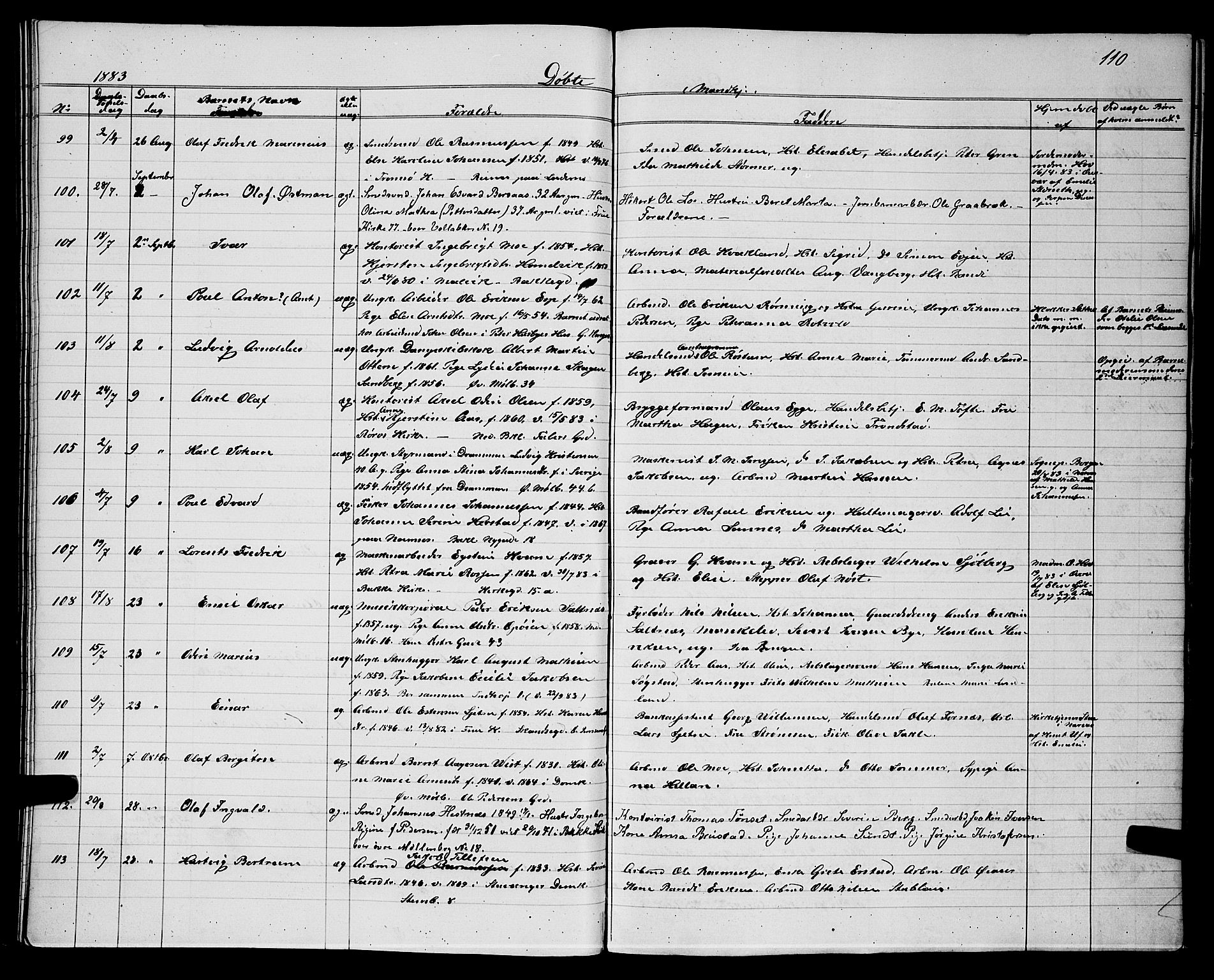 Ministerialprotokoller, klokkerbøker og fødselsregistre - Sør-Trøndelag, SAT/A-1456/604/L0220: Parish register (copy) no. 604C03, 1870-1885, p. 110