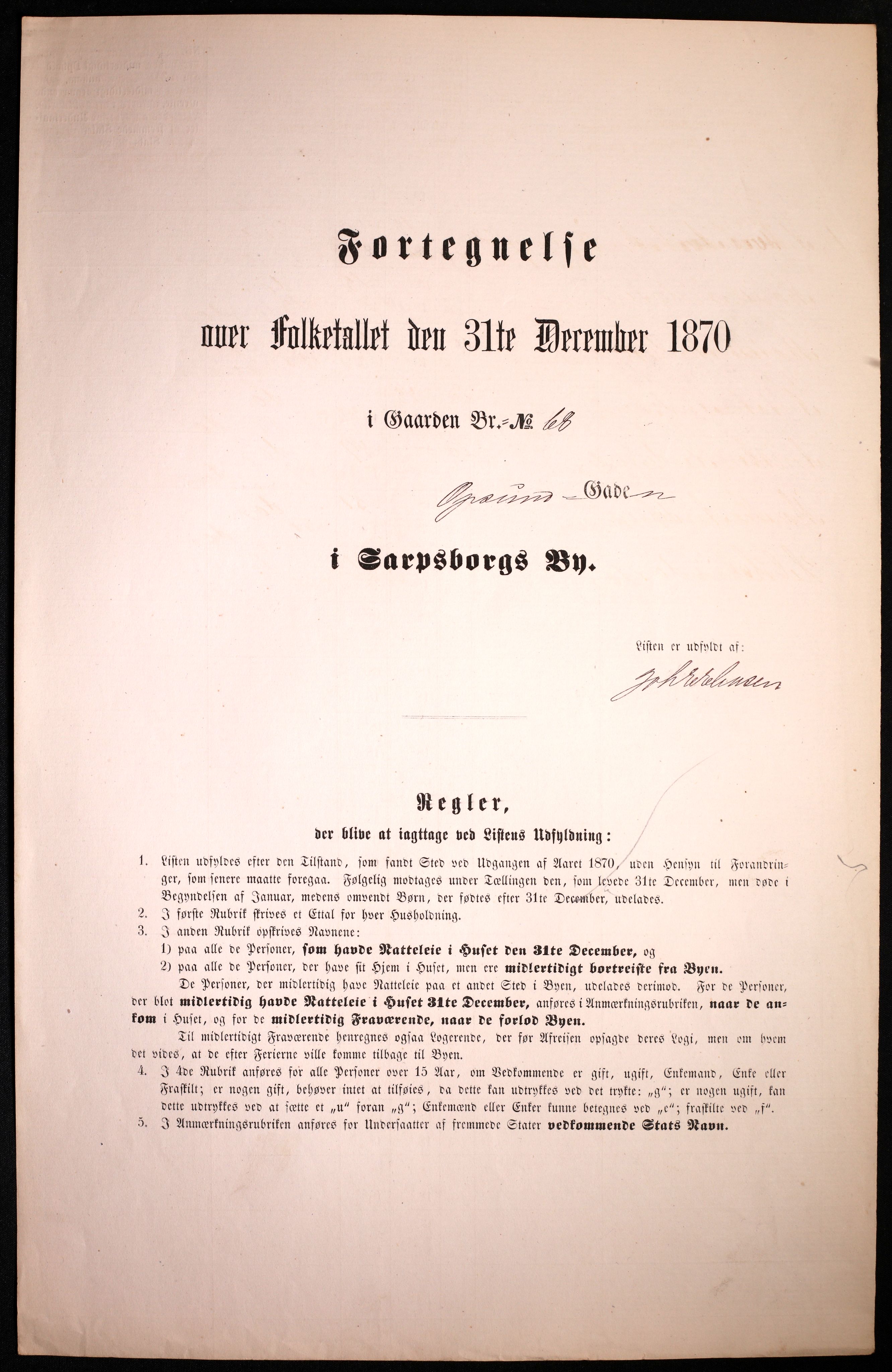 RA, 1870 census for 0102 Sarpsborg, 1870, p. 467