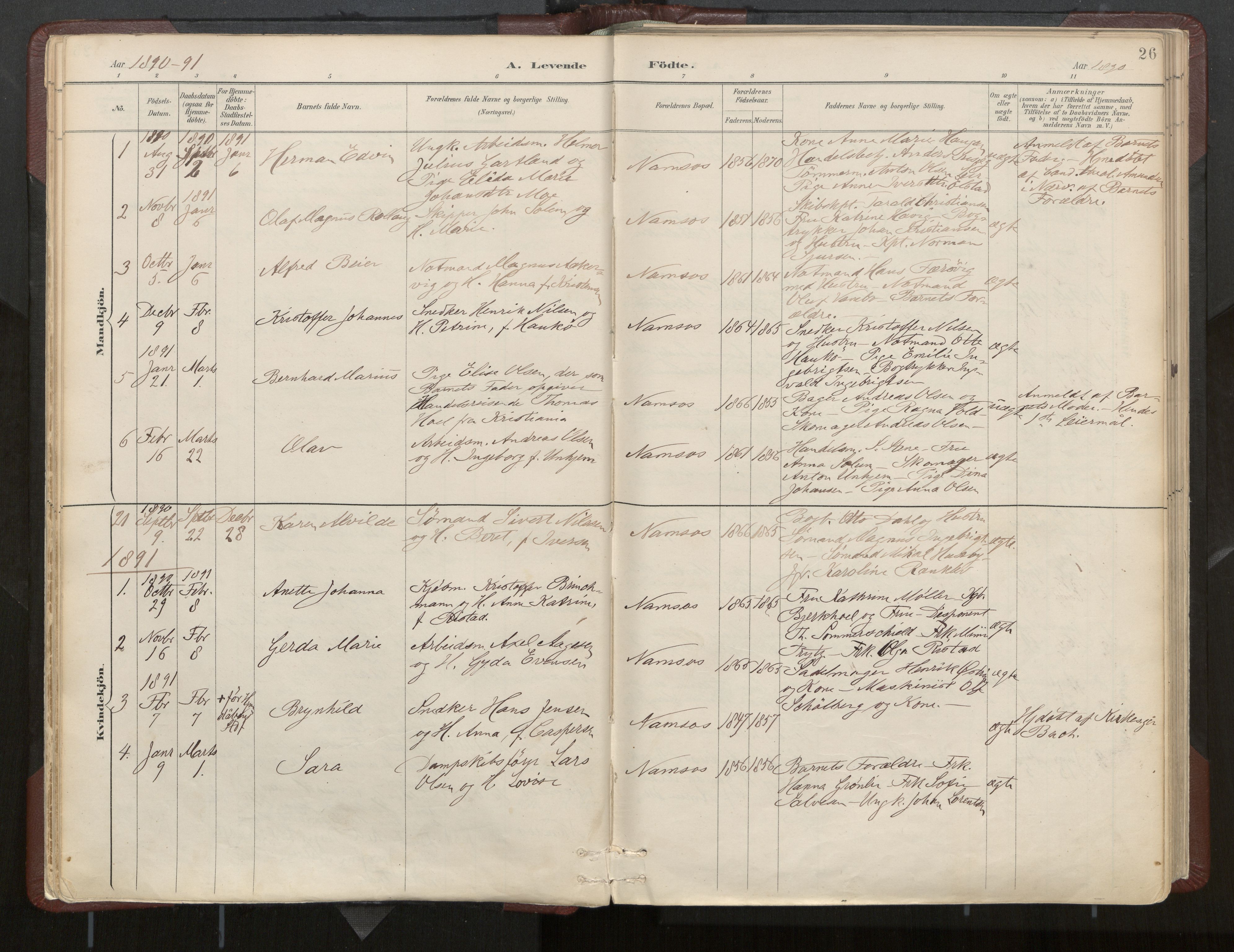 Ministerialprotokoller, klokkerbøker og fødselsregistre - Nord-Trøndelag, AV/SAT-A-1458/768/L0574: Parish register (official) no. 768A08, 1887-1927, p. 26