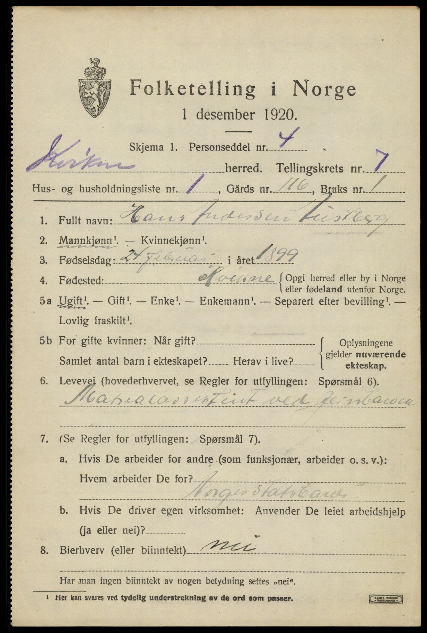 SAH, 1920 census for Kvikne, 1920, p. 2810