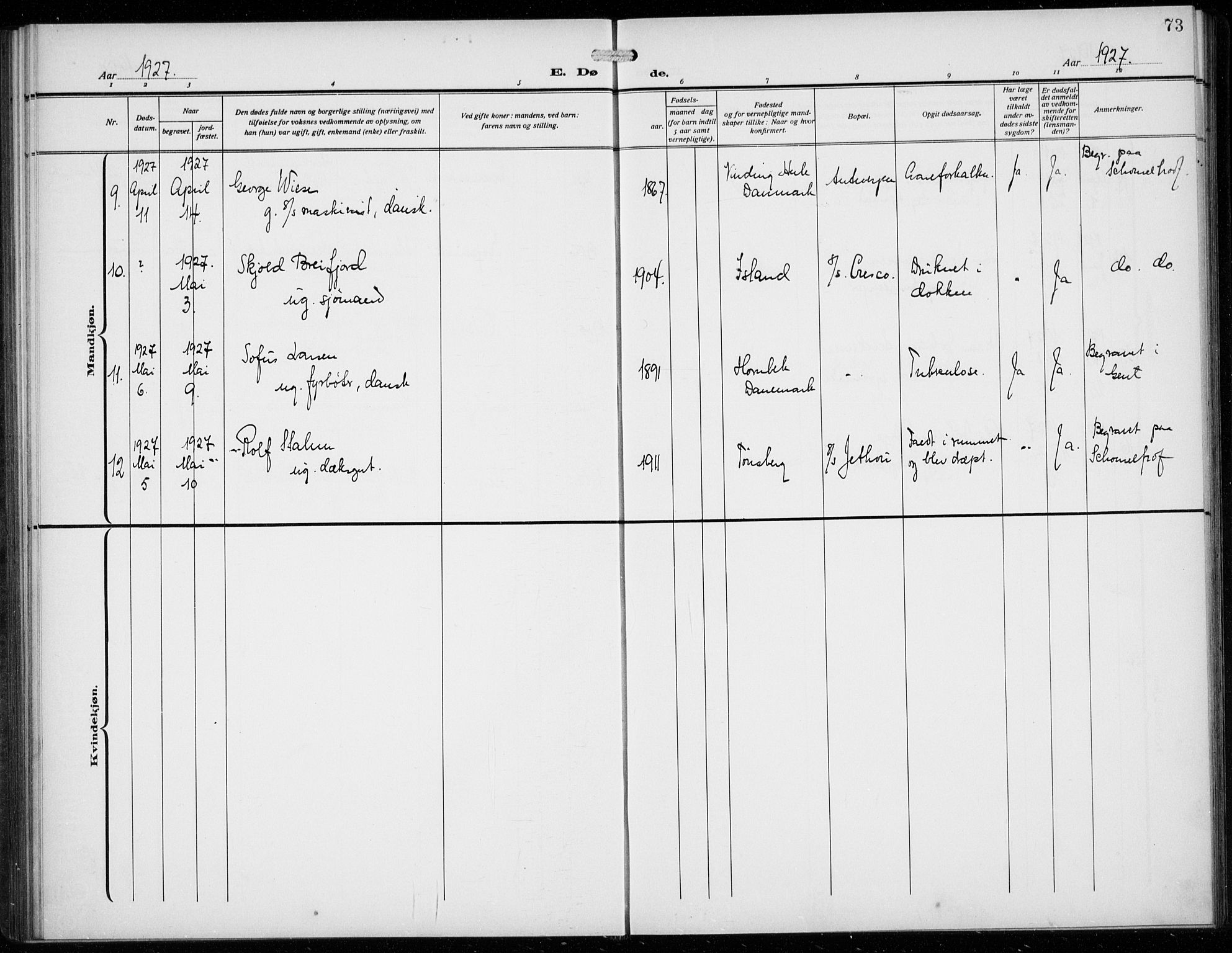 Den norske sjømannsmisjon i utlandet/Antwerpen, AV/SAB-SAB/PA-0105/H/Ha/L0003: Parish register (official) no. A 3, 1914-1930, p. 73