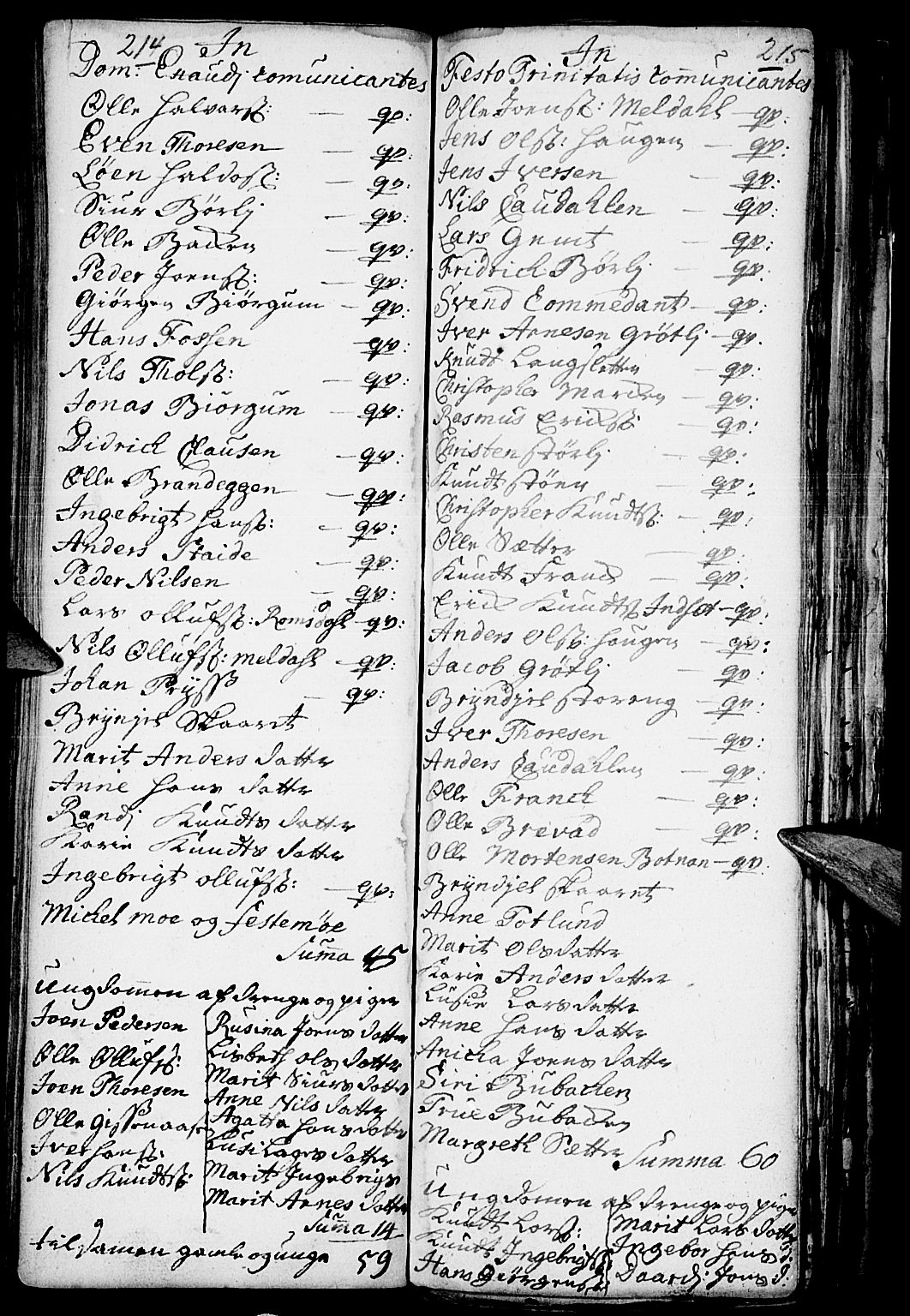 Kvikne prestekontor, SAH/PREST-064/H/Ha/Haa/L0001: Parish register (official) no. 1, 1740-1756, p. 214-215