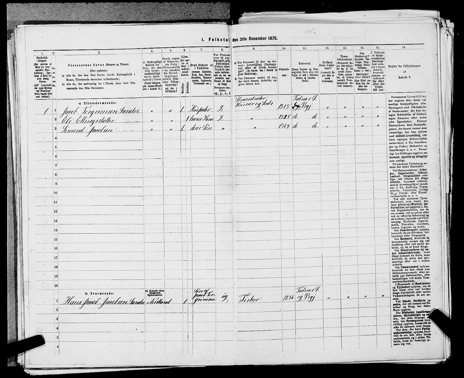 SAST, 1875 census for 1150L Skudenes/Falnes, Åkra og Ferkingstad, 1875, p. 1225