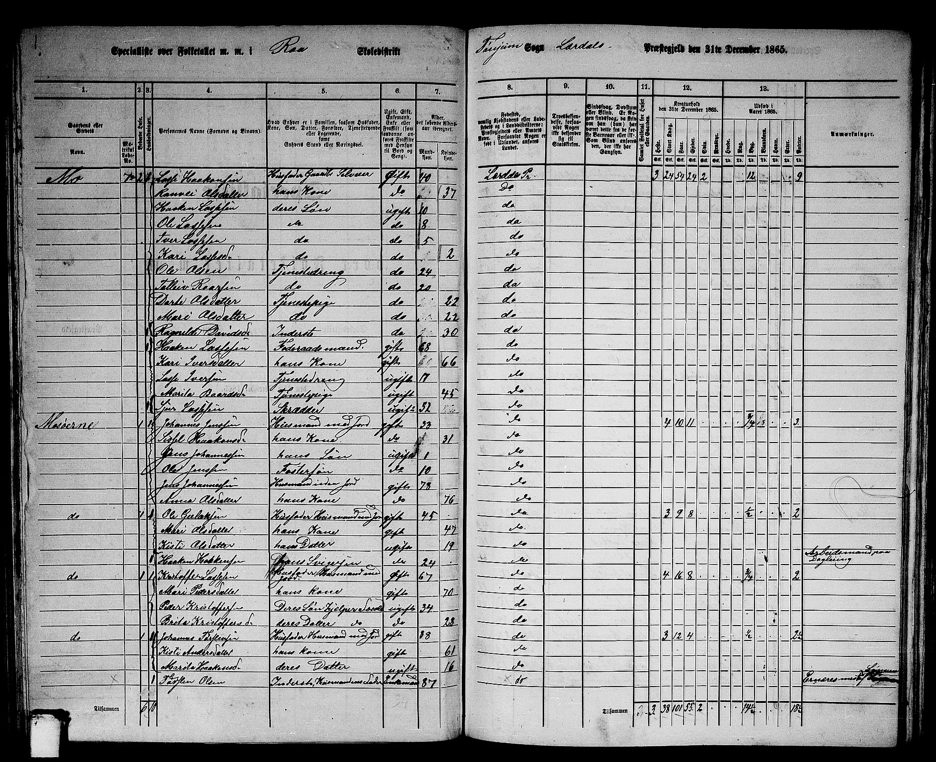 RA, 1865 census for Lærdal, 1865, p. 70