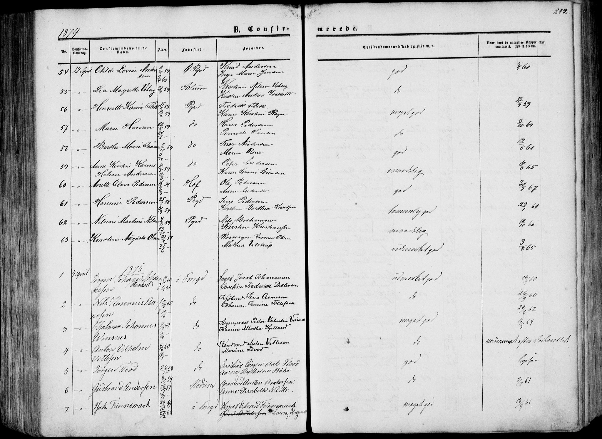 Porsgrunn kirkebøker , SAKO/A-104/F/Fa/L0007: Parish register (official) no. 7, 1858-1877, p. 242