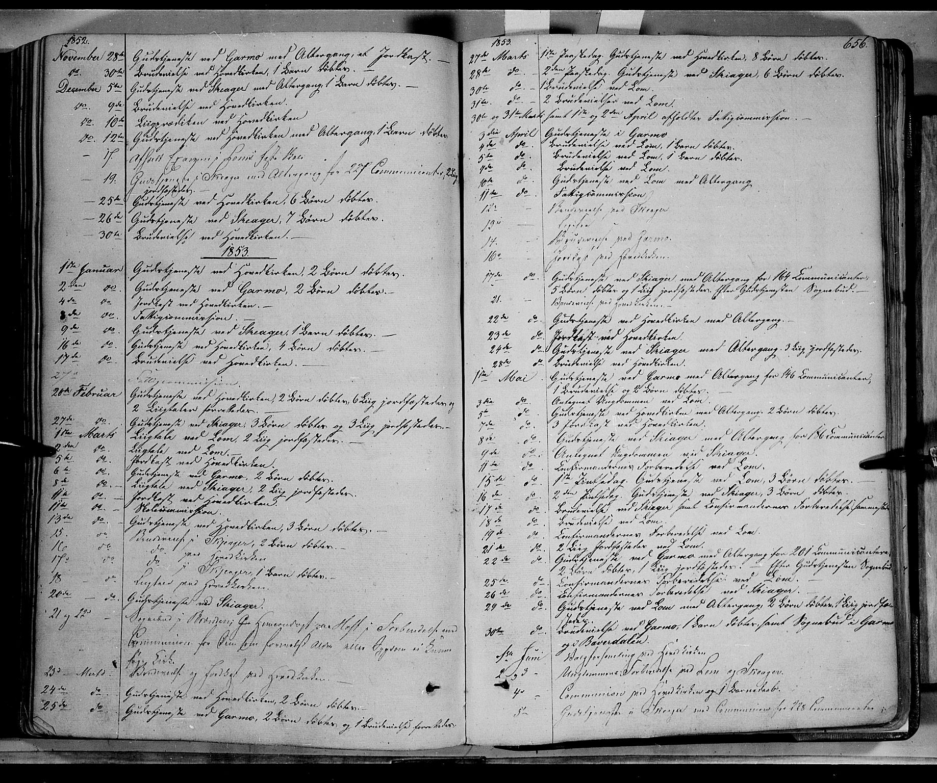 Lom prestekontor, SAH/PREST-070/K/L0006: Parish register (official) no. 6B, 1837-1863, p. 656