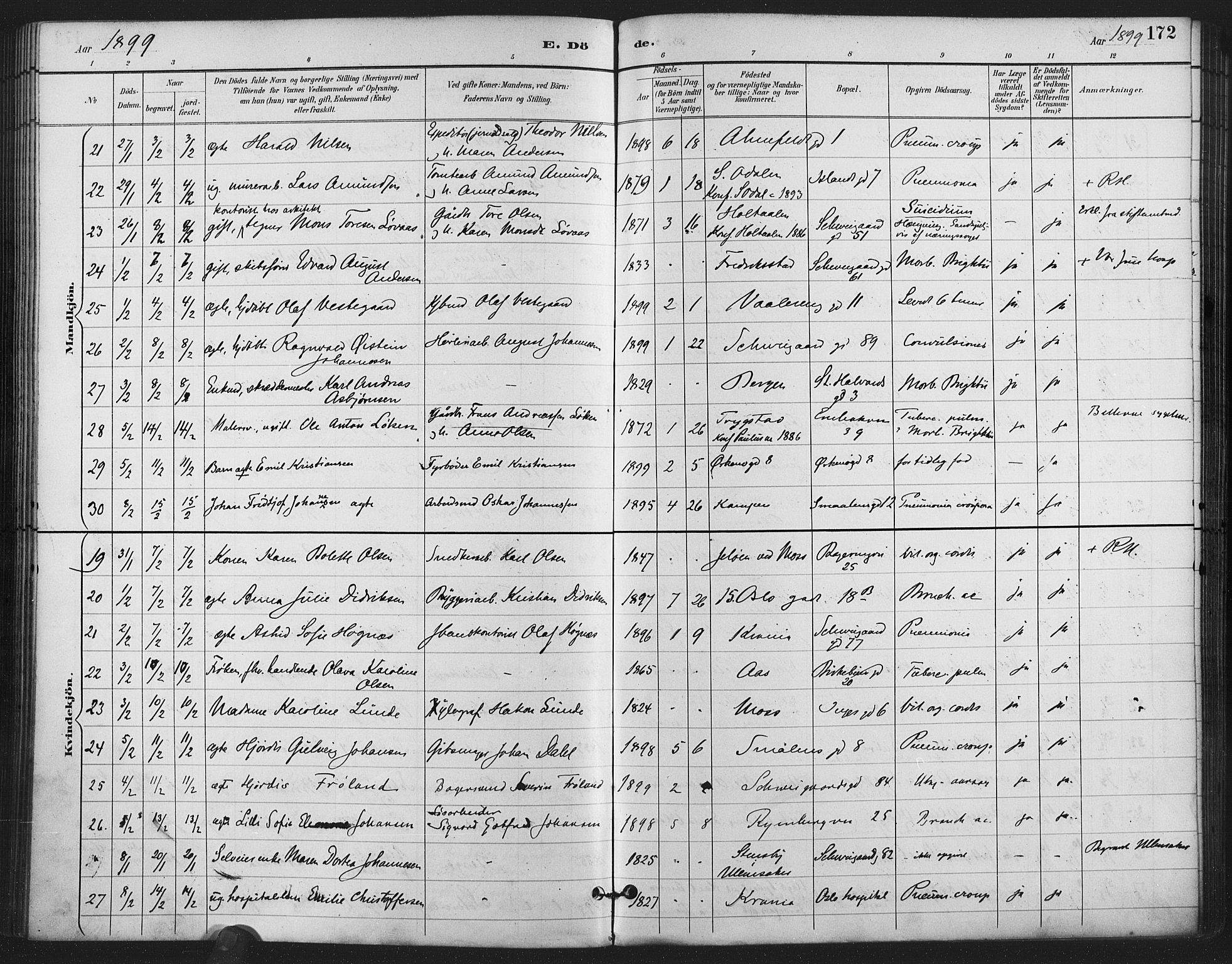 Gamlebyen prestekontor Kirkebøker, AV/SAO-A-10884/F/Fa/L0009: Parish register (official) no. 9, 1888-1909, p. 172