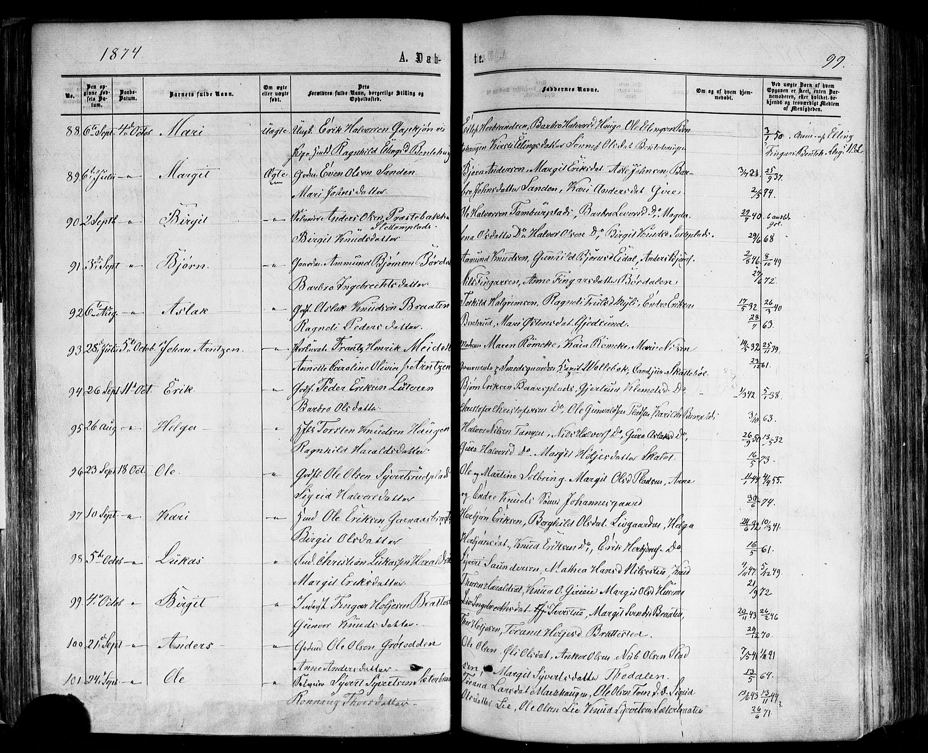 Nes kirkebøker, SAKO/A-236/F/Fa/L0010: Parish register (official) no. 10, 1864-1880, p. 99