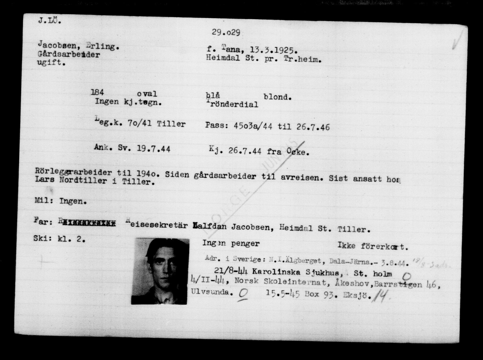 Utenriksstasjonene, Legasjonen i Stockholm, Flyktningkontoret, AV/RA-S-6753/V/Va/L0012: Kjesäterkartoteket, flyktninger med registreringsnr. 28300-31566, 1940-1945, p. 782