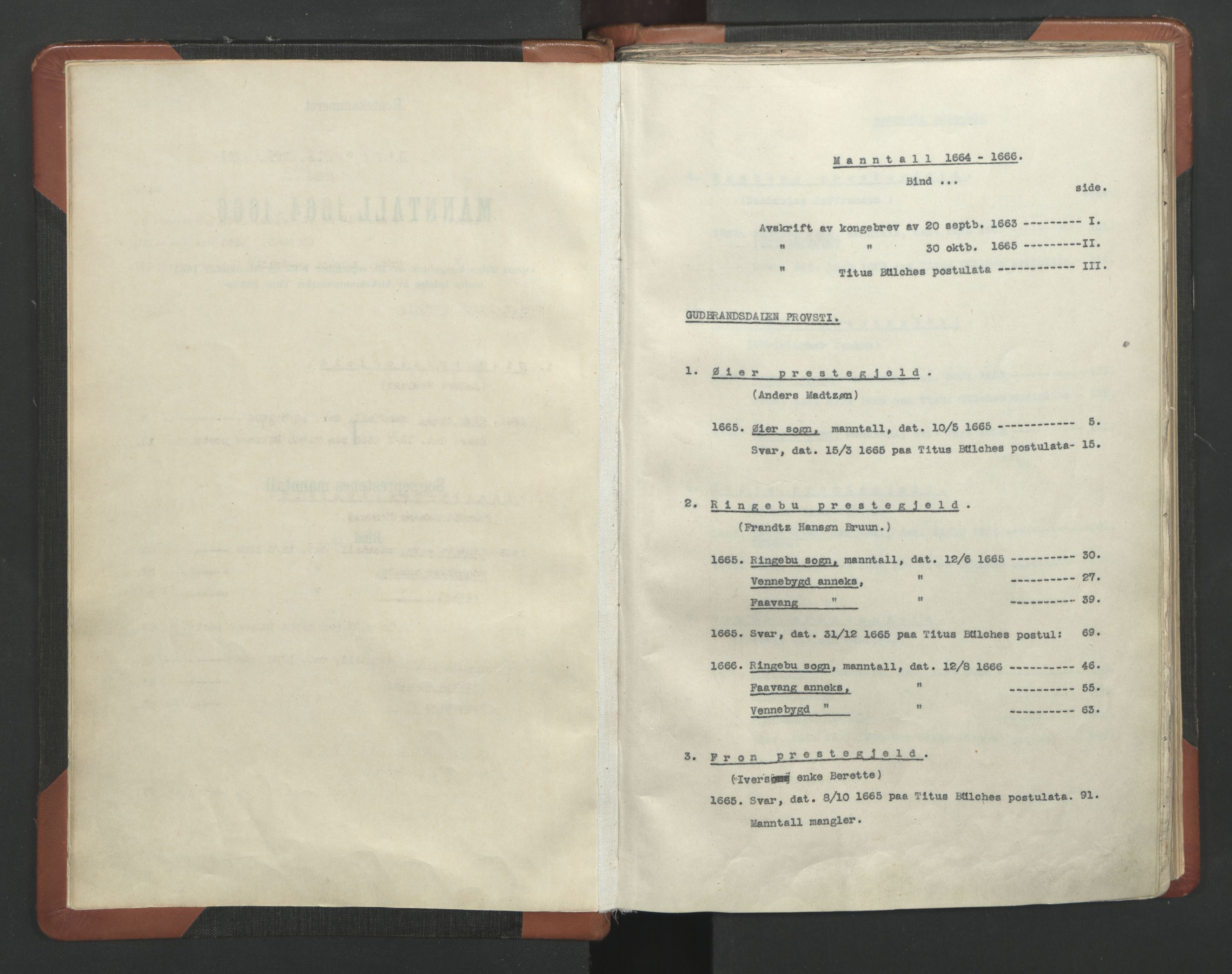 RA, Vicar's Census 1664-1666, no. 6: Gudbrandsdal deanery, 1664-1666