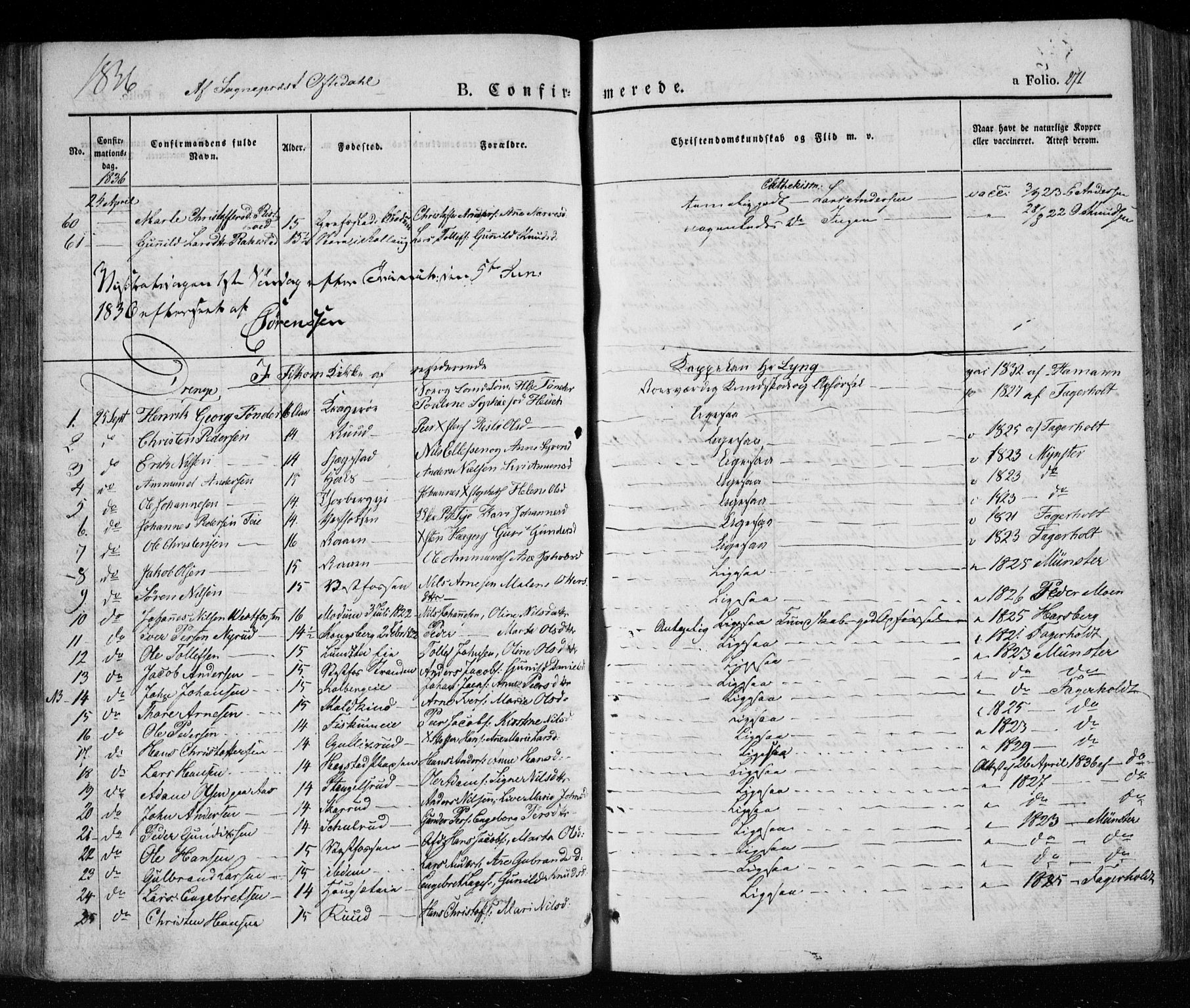 Eiker kirkebøker, AV/SAKO-A-4/F/Fa/L0013a: Parish register (official) no. I 13A, 1832-1845, p. 271