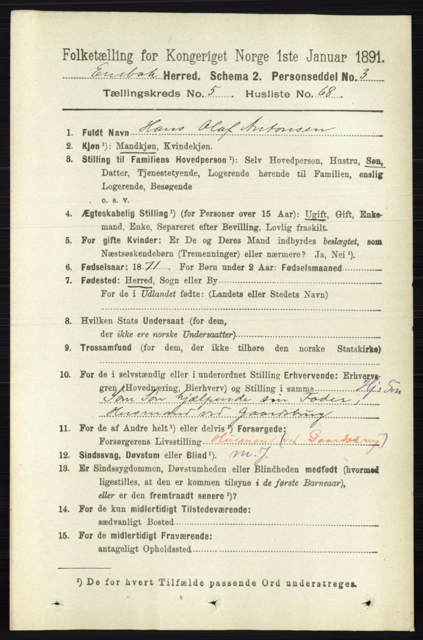 RA, 1891 census for 0229 Enebakk, 1891, p. 2402