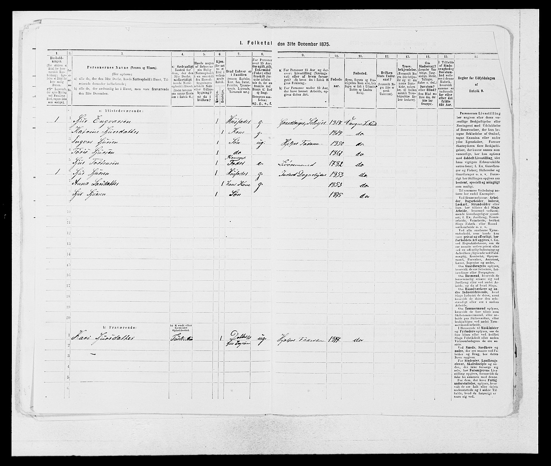 SAB, 1875 census for 1421P Aurland, 1875, p. 519